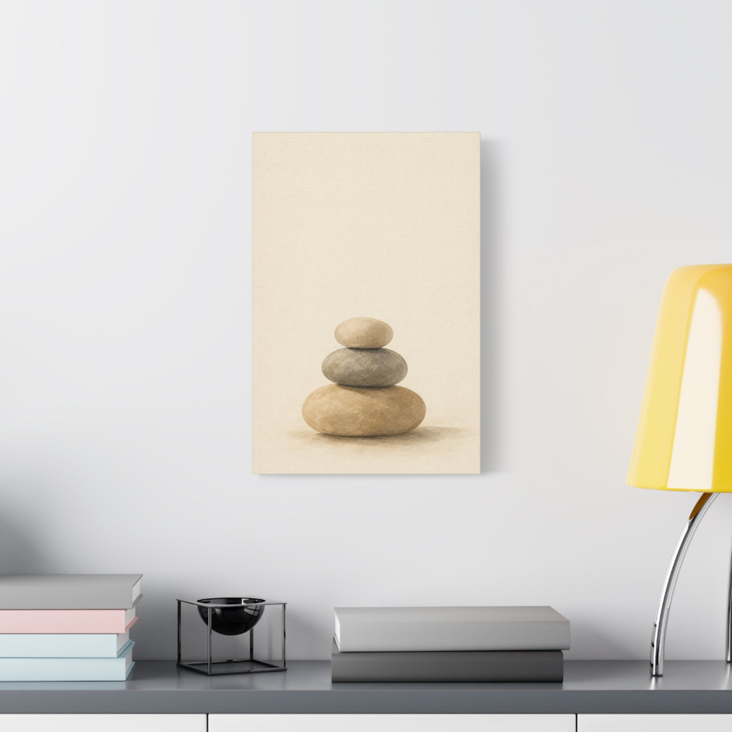 Stacked Zen Stones Canvas Wall Art - Minimalist Neutral Balance Painting, Calming Cotton Canvas Print - Contemporary Spa Style - Bedroom Wall Decor, Meditation Space Accent - Bedroom Home Decoration