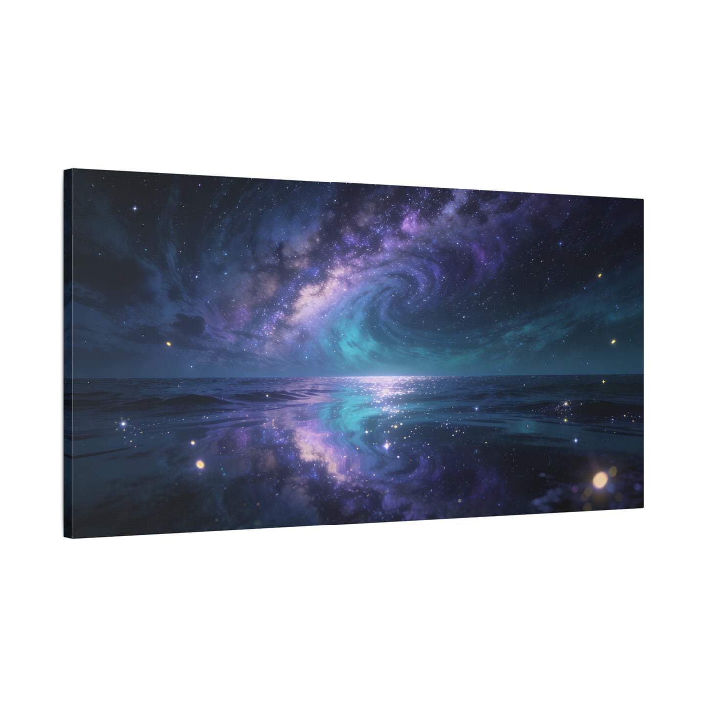 Galaxy Ocean Canvas Wall Art - Swirling Milky Way Night Seascape, Celestial Horizon Reflection - Matte Cotton Art Print - Contemporary Space Decor For Living Room Bedroom Office - Ready to Hang