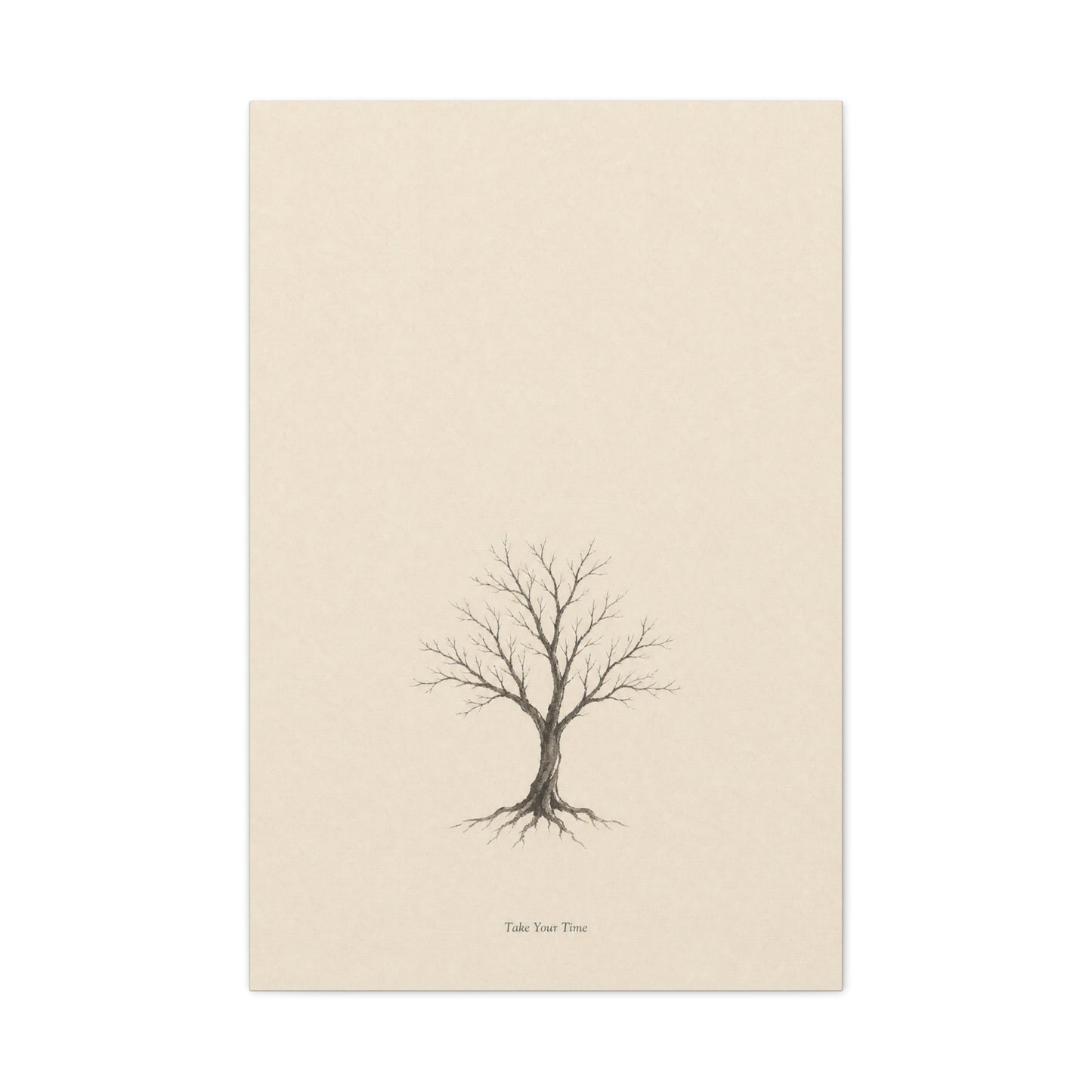 "Take Your Time" Minimalist Tree Canvas Wall Art - Neutral Botanical Print, Beige Contemporary Decor - Matte Cotton Artwork - Bedroom Home Decoration - Living Room Wall Decor - Bedroom Home Decoration