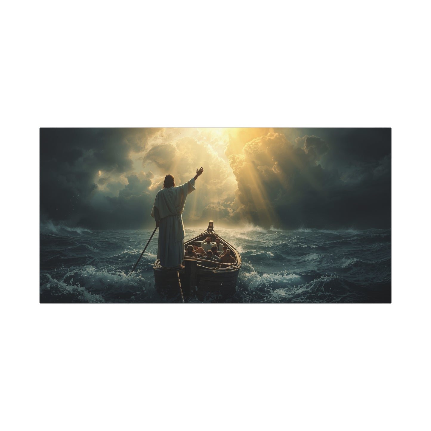 Jesus Calming The Storm Canvas Wall Art - Christian Ocean Boat Scene, Cotton Print - Dramatic Religious Seascape - Living Room Decor, Bedroom Home Decoration, Meditation Space - Living Room Wall Decor