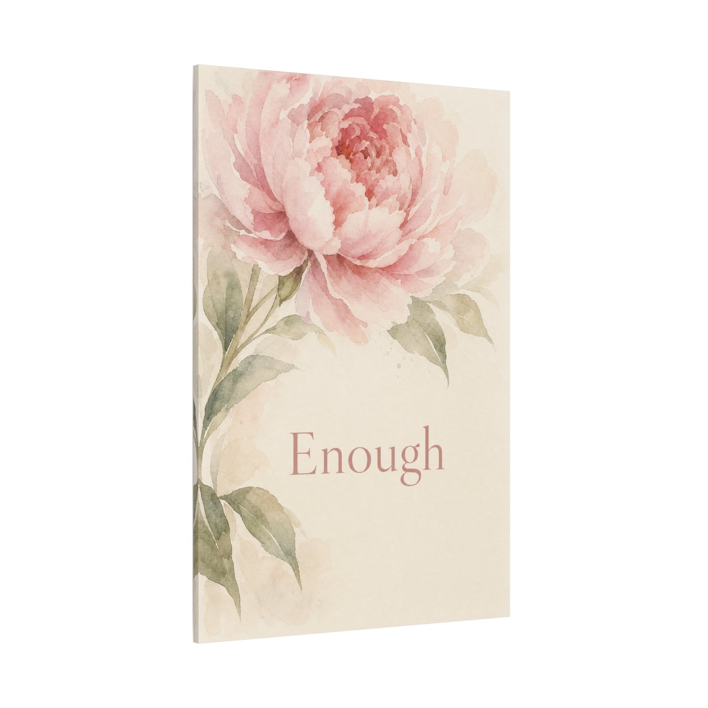 "Enough" Peony Canvas Wall Art - Pink Watercolor Floral Inspirational Print - Soft Botanical Bedroom Wall Decor - Feminine Home Decoration - Bedroom Home Decoration - Modern Farmhouse Style