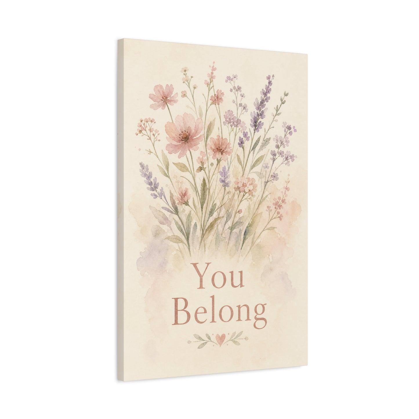 "You Belong" Floral Canvas Wall Art - Watercolor Wildflower Quote Print, Pink Lavender Botanical Decor - Inspirational Bedroom Home Decoration, Nursery Wall Hanging - Bedroom Home Decoration