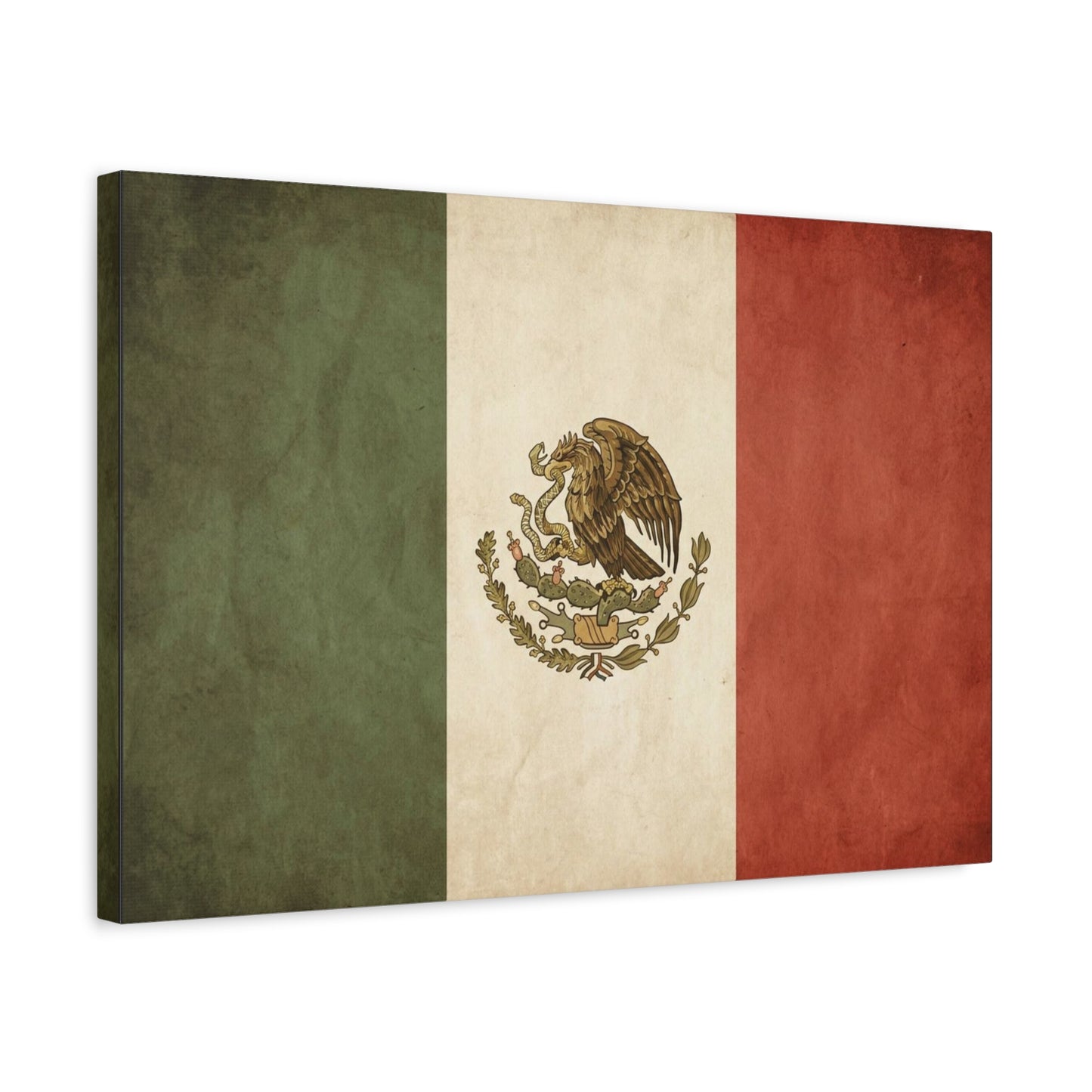 Vintage Mexico Flag Canvas Wall Art - Mexican Eagle Emblem Tricolor Print - Rustic Patriotic Decor, Distressed Cotton Canvas, Living Room Wall Decor, Office Art - Modern Farmhouse Style