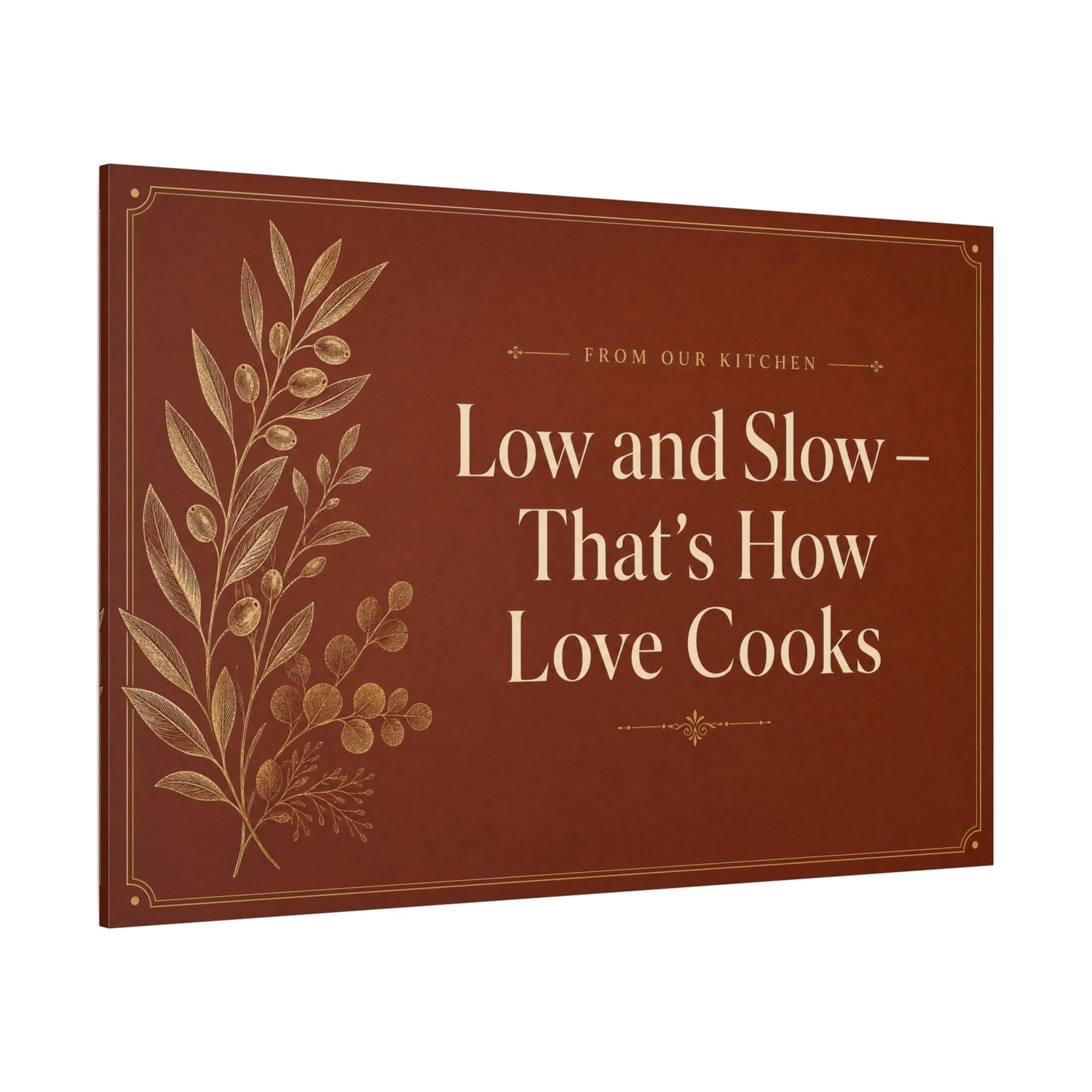 "Low And Slow - That's How Love Cooks" Kitchen Canvas Wall Art - Rustic Typography Botanical Print - Brown Farmhouse Dining Room Decor - Office Wall Art - Bedroom Home Decoration - Ready to Hang