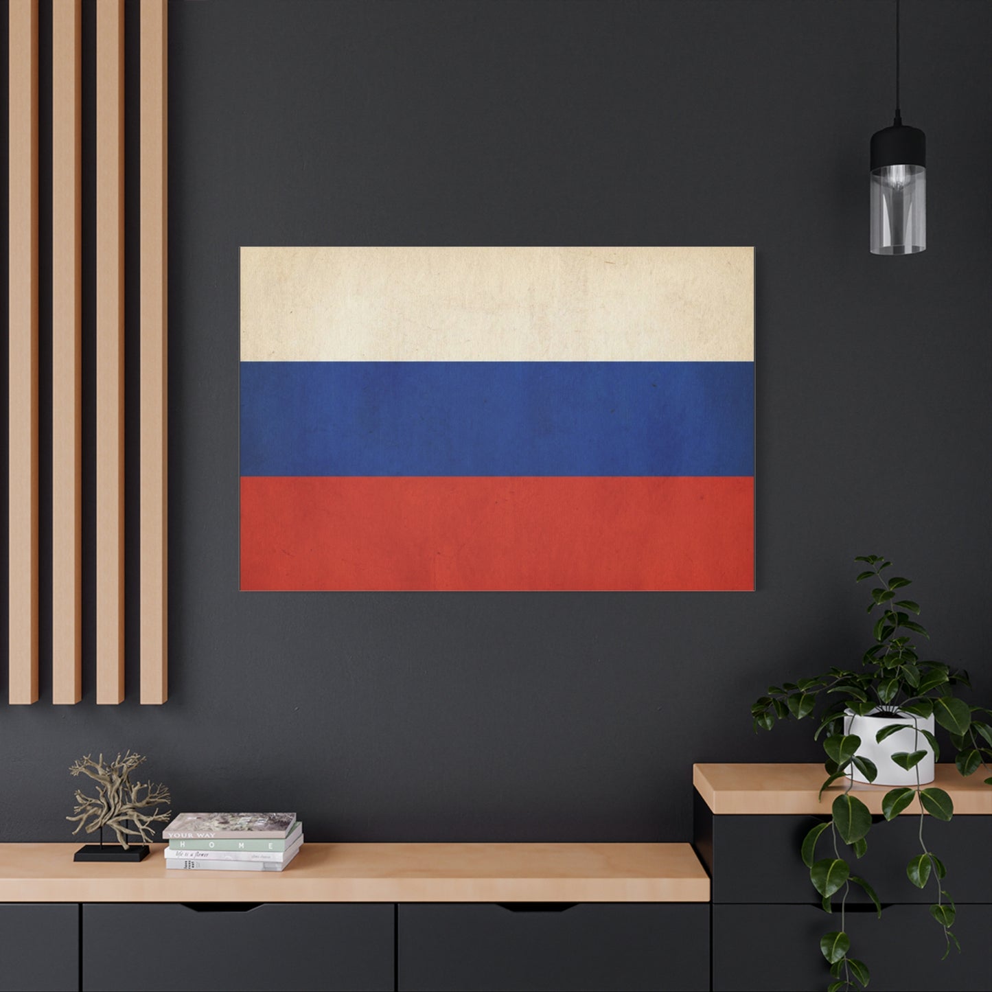Russia Flag Canvas Wall Art - Vintage Tricolor Banner Print, Patriotic Minimalist Decor - Textured Cotton Look - Living Room Home Decoration, Office Accent - Living Room Wall Decor - Ready to Hang