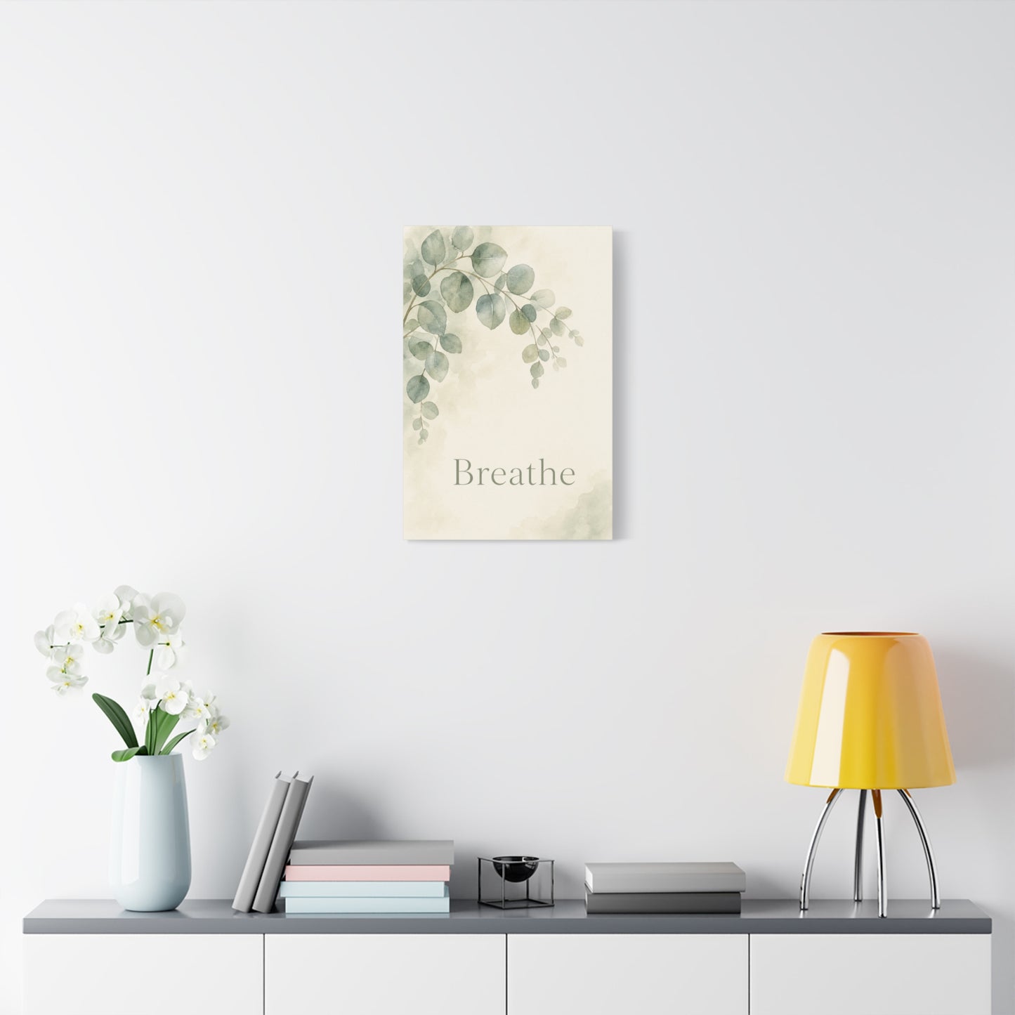 "Breathe" Botanical Canvas Wall Art - Sage Green Eucalyptus Leaves Watercolor Print - Minimalist Inspirational Wall Decor - Bedroom Home Decoration, Meditation Space Accent - Bedroom Home Decoration