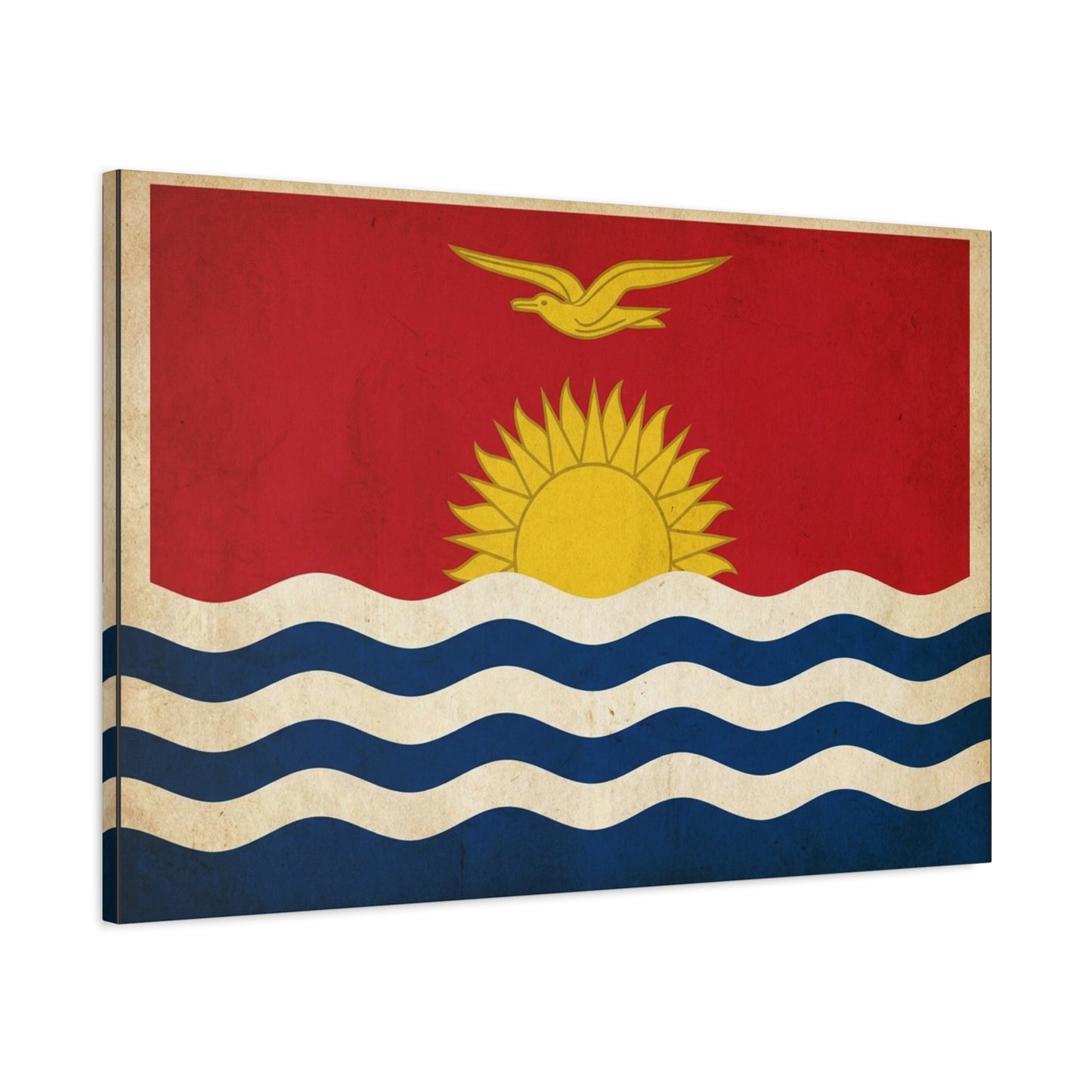 Kiribati Flag Canvas Wall Art - Vintage Island Nation Sun Bird Waves Print - Patriotic Red Gold Blue Coastal Style - Living Room Wall Decor, Office Art, Dorm Decoration - Bedroom Home Decoration