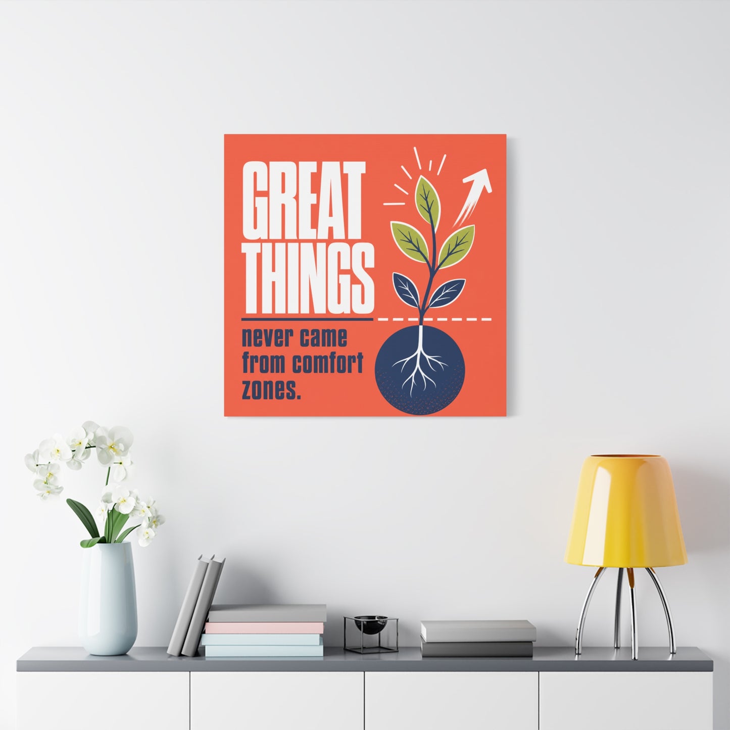 "Great Things Never Came From Comfort Zones" Typography Canvas Wall Art - Motivational Quote Print, Modern Orange Blue Office Decor, Bedroom Home Decoration - Office Wall Art - Bedroom Home Decoration