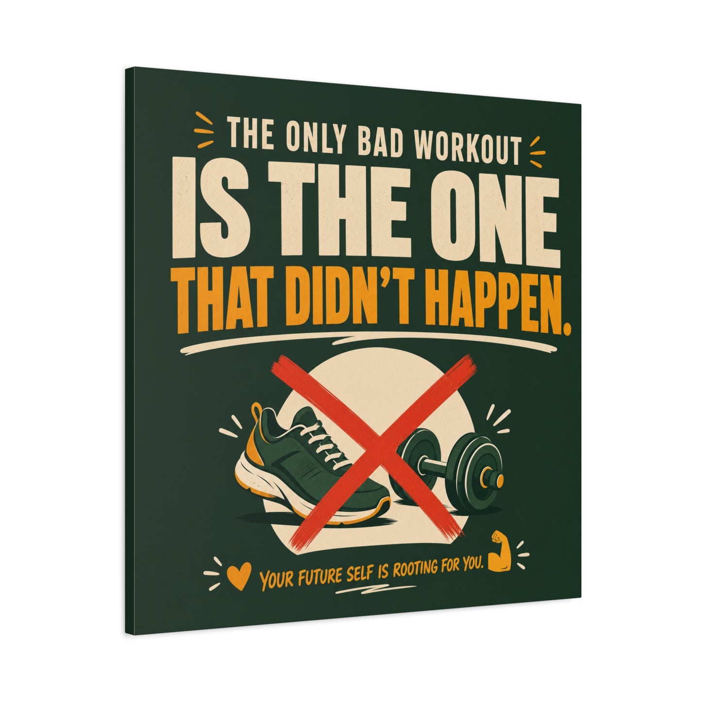 "The Only Bad Workout Is The One That Didn't Happen" Canvas Wall Art - Motivational Gym Quote Print, Retro Fitness Poster Style - Ready to Hang - Gym Wall Decor - Fitness Studio Art - HP Latex Print