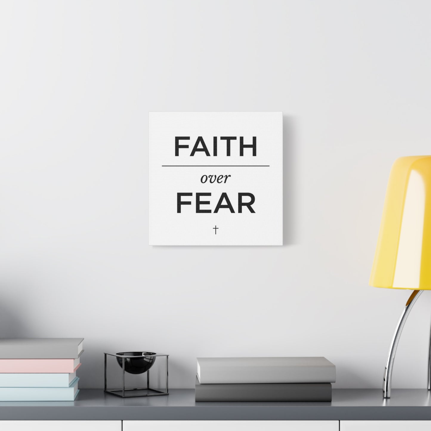 "Faith Over Fear" Christian Canvas Wall Art - Minimalist Bible Verse Cross Print, Black And White Typography Decor - Modern Farmhouse Style - Living Room Bedroom Office Wall Decor