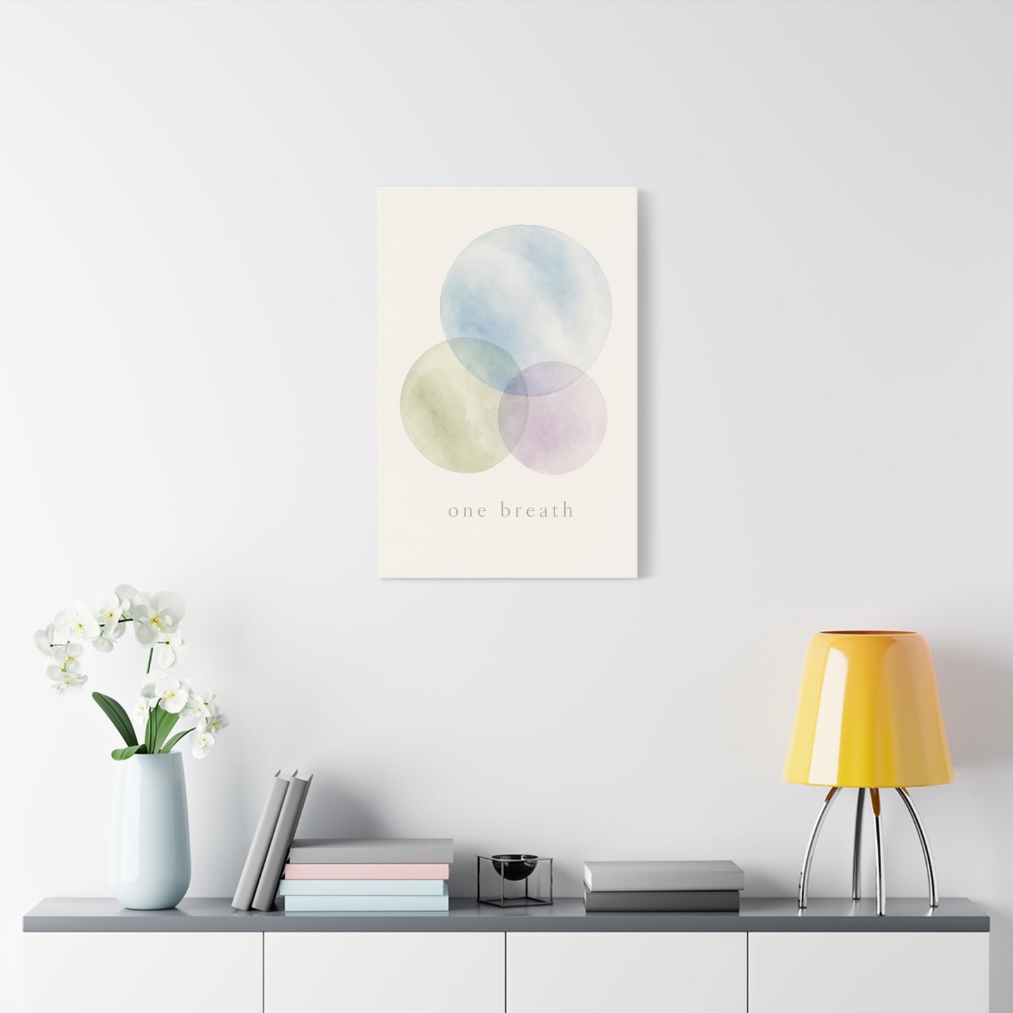 "One Breath" Abstract Canvas Wall Art - Pastel Watercolor Circles, Minimalist Geometric Print - Calming Modern Decor, Bedroom Meditation Space, Living Room Home Decoration - Living Room Wall Decor