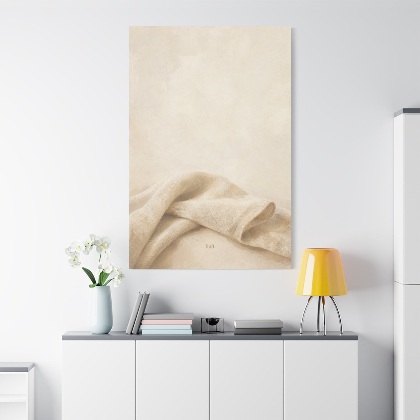 "Soft" Neutral Fabric Canvas Wall Art - Beige Linen Drapery Print, Minimalist Contemporary Decor - Cotton Art Print For Bedroom Living Room, Japandi Wall Decor Home Decoration - Modern Farmhouse Style