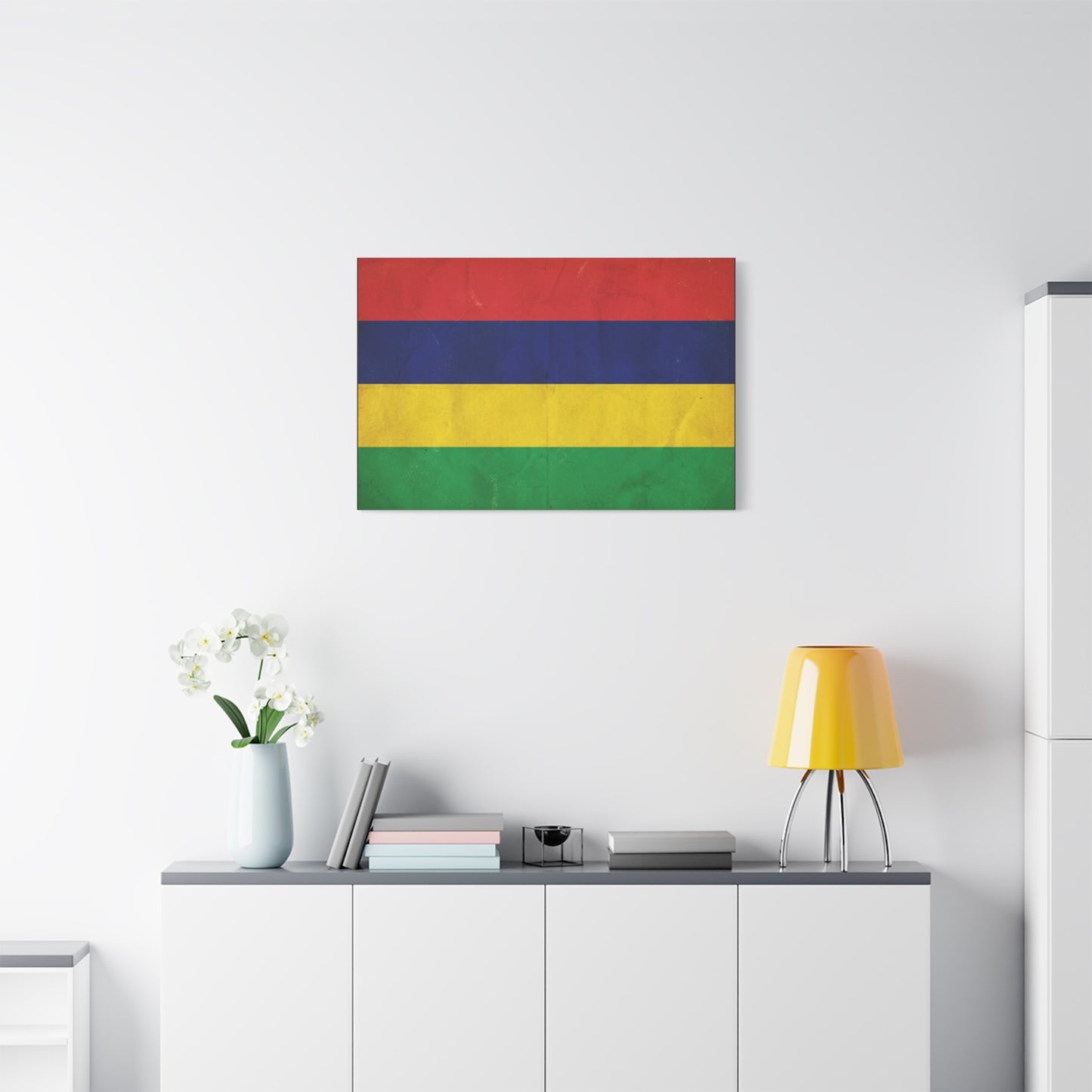 Mauritius Flag Canvas Wall Art - Vintage Country Pride Decor, Colorful Tricolor Banner Print - Traditional Style, Living Room Wall Decor, Bedroom Home Decoration - Ready to Hang - Ready to Hang