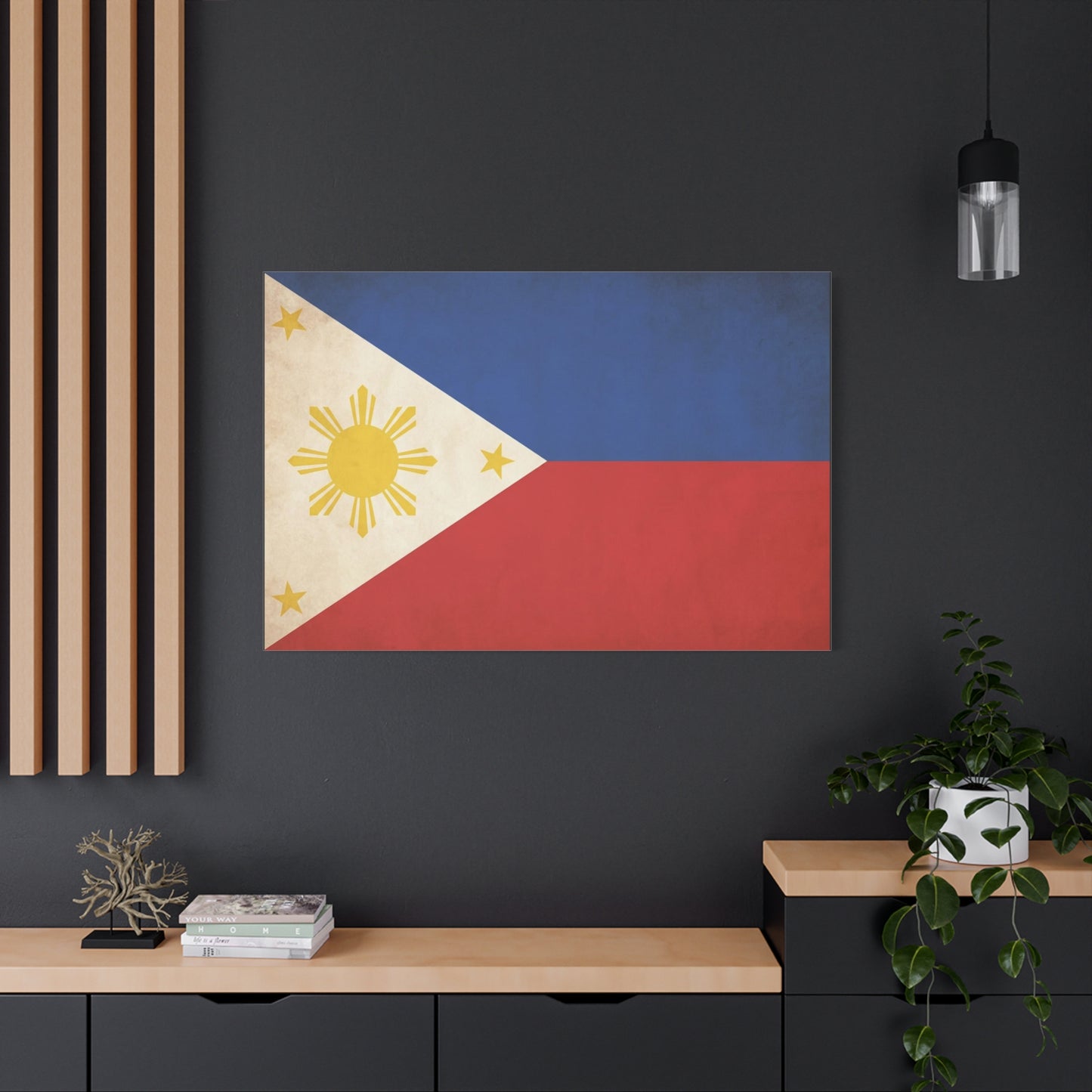 Philippines Flag Canvas Wall Art - Vintage Filipino Pride Decor, Sun And Three Stars Print - Traditional Patriotic Style - Living Room Wall Decor, Bedroom Home Decoration - Bedroom Home Decoration