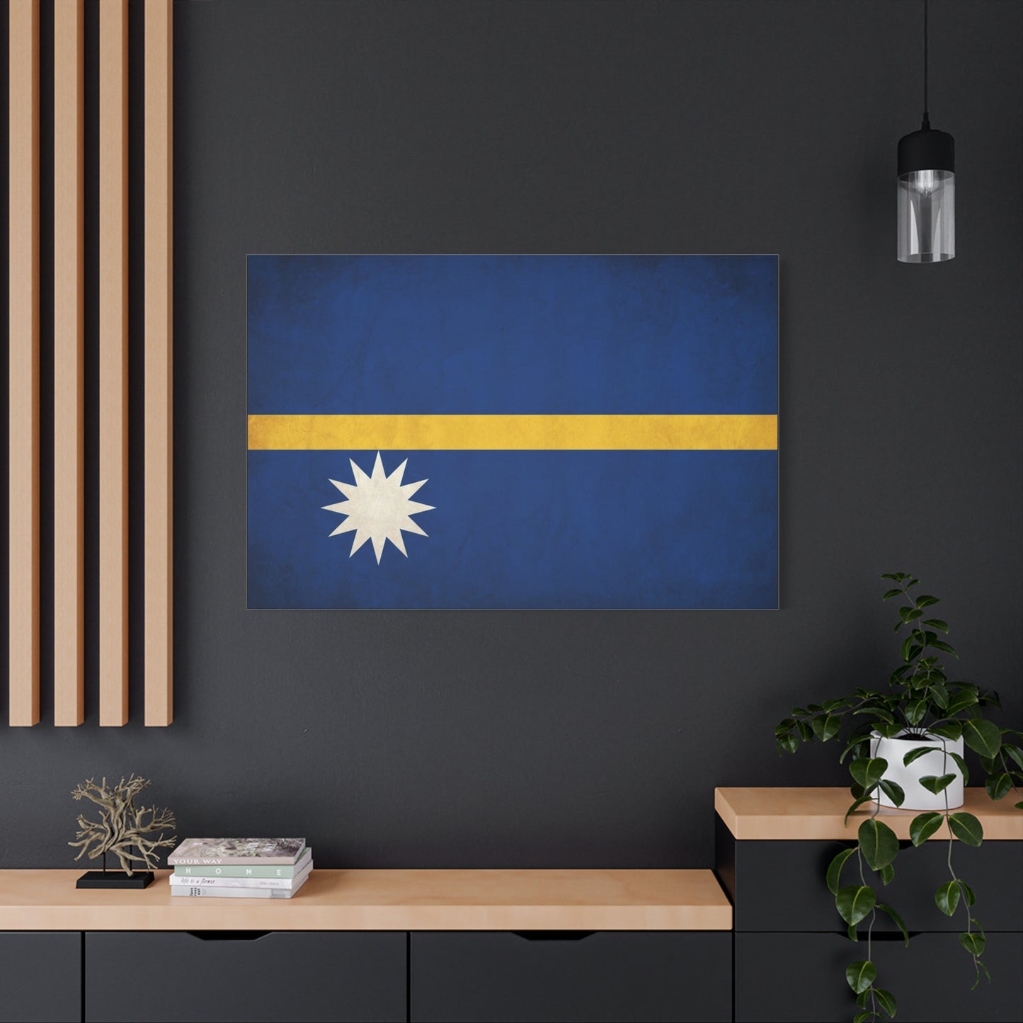 Nauru Flag Canvas Wall Art - Blue Field, Gold Stripe, White Star - Vintage National Pride Print - Coastal Style Living Room Decor, Bedroom Home Decoration - Living Room Wall Decor - Ready to Hang