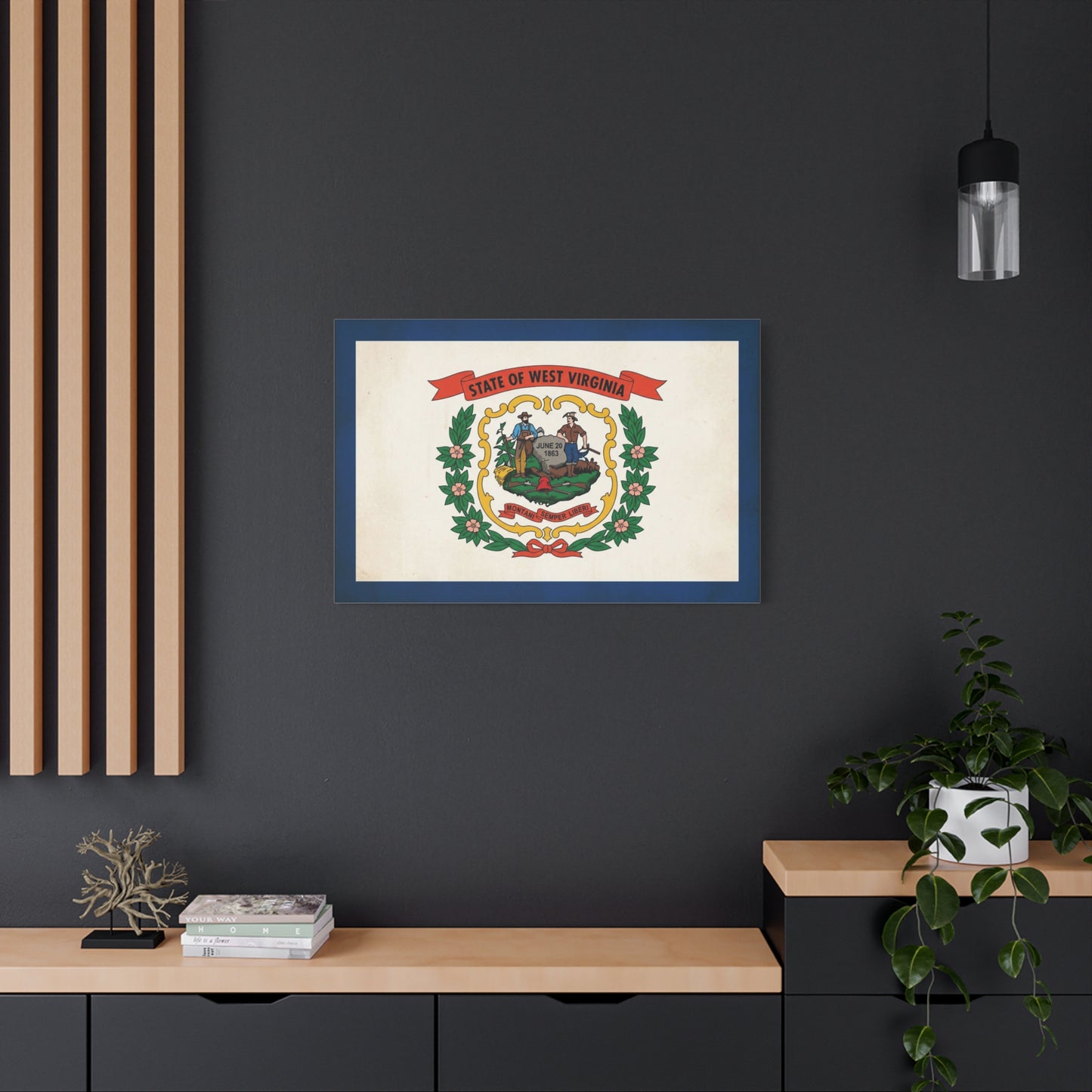 "State Of West Virginia" Flag Canvas Wall Art - Vintage State Seal Print, June 20 1863, Montani Semper Liberi - Patriotic Heritage Decor - Living Room Home Decoration - Office Wall Art - Ready to Hang