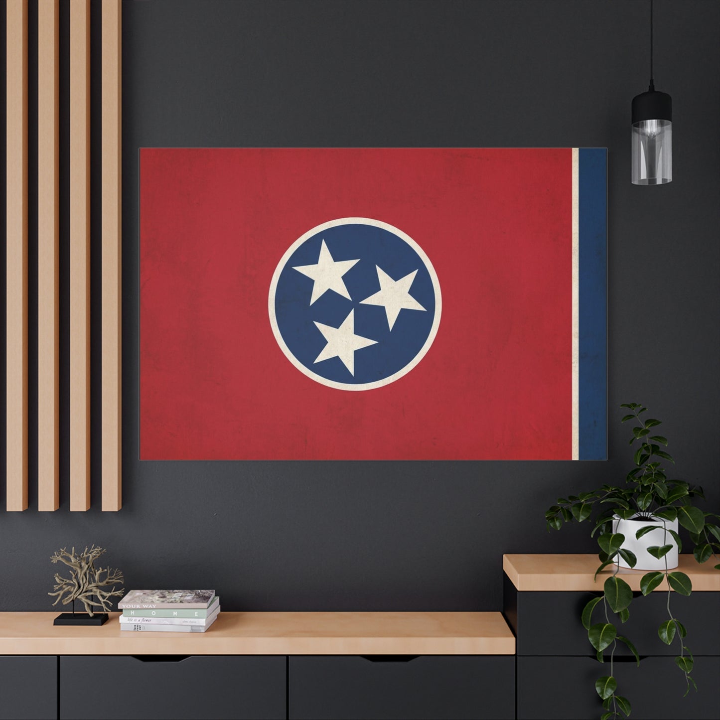 Tennessee State Flag Canvas Wall Art - Vintage Red Blue Tri Star Print - Patriotic Rustic Decor - Living Room Wall Decor, Office Accent - Bedroom Home Decoration - Bedroom Home Decoration