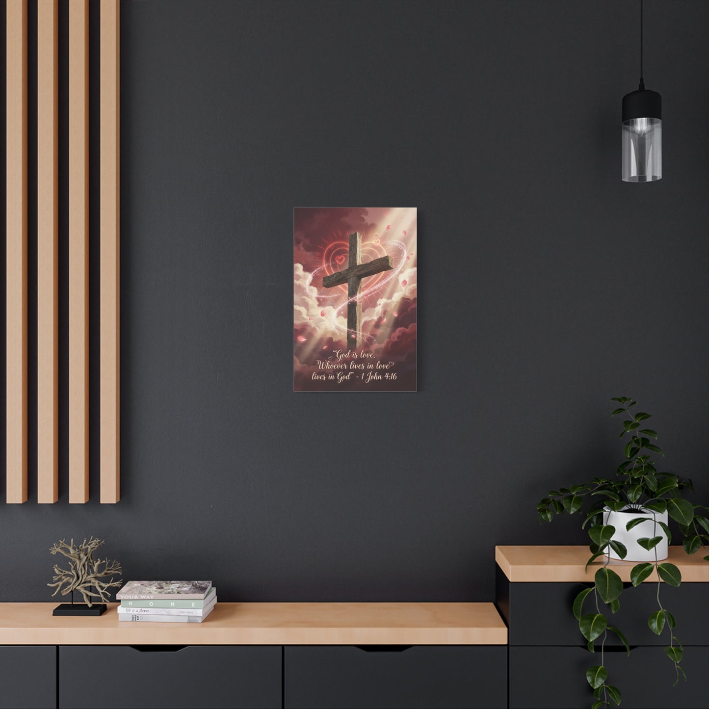 "God Is Love, Whoever Lives In Love Lives In God" Cross Canvas Wall Art - 1 John 4:16 Scripture Print, Romantic Christian Decor, Traditional Bedroom Wall Decor - Bedroom Home Decoration