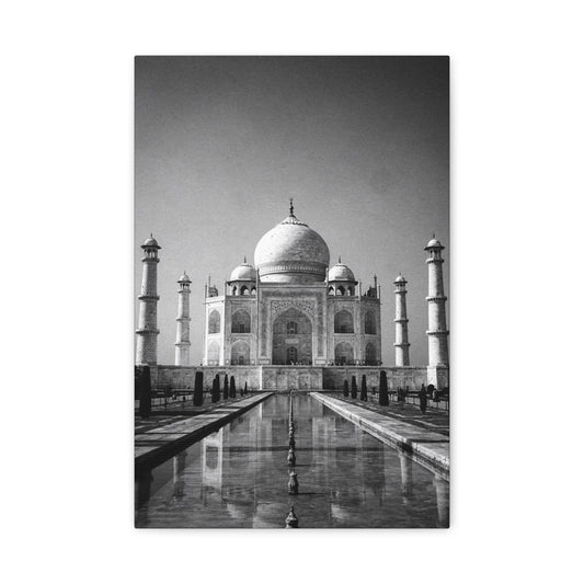 Taj Mahal Canvas Wall Art - Black And White Architectural Art Print - Monochrome Travel Landmark Decor - Contemporary Style - Living Room Wall Decor, Office Art - Bedroom Home Decoration