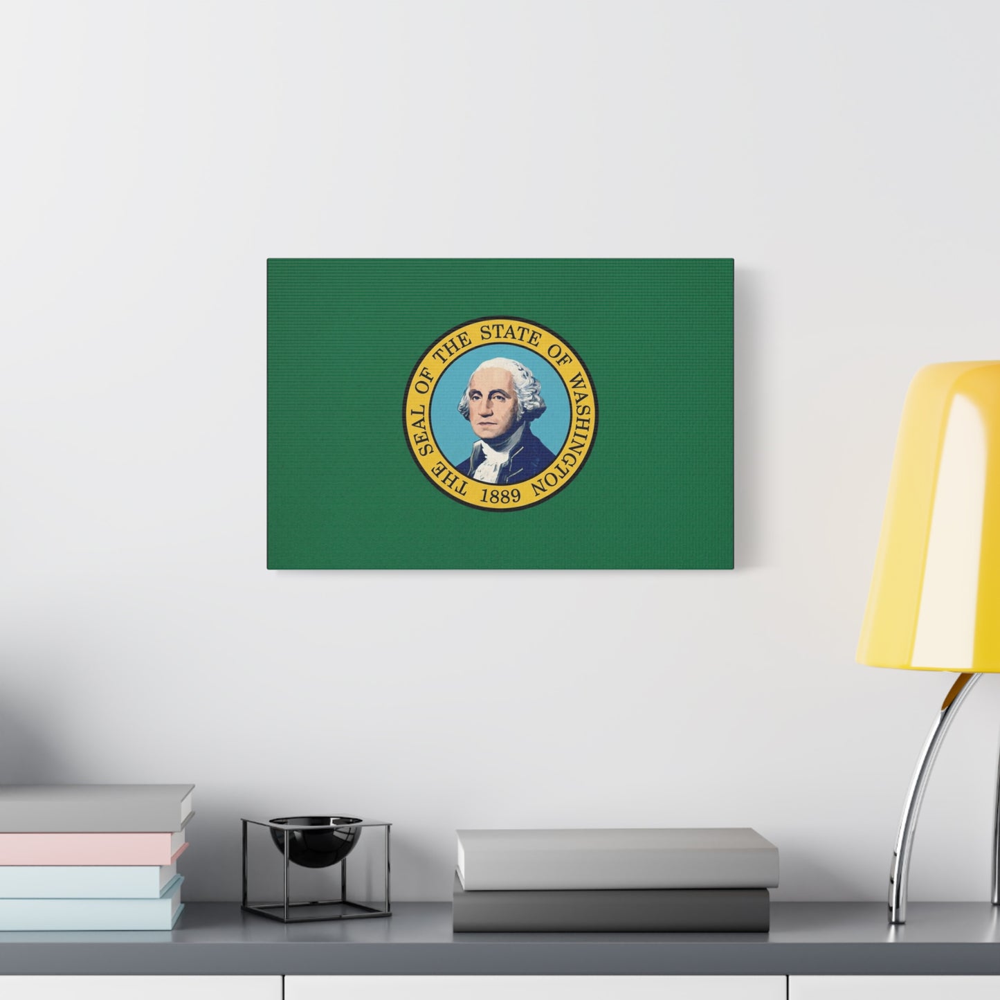 "THE SEAL OF THE STATE OF WASHINGTON 1889" Flag Canvas Wall Art - George Washington State Pride Decor - Green Gold Historic Print - Living Room Home Decoration, Office Wall Accent - Ready to Hang