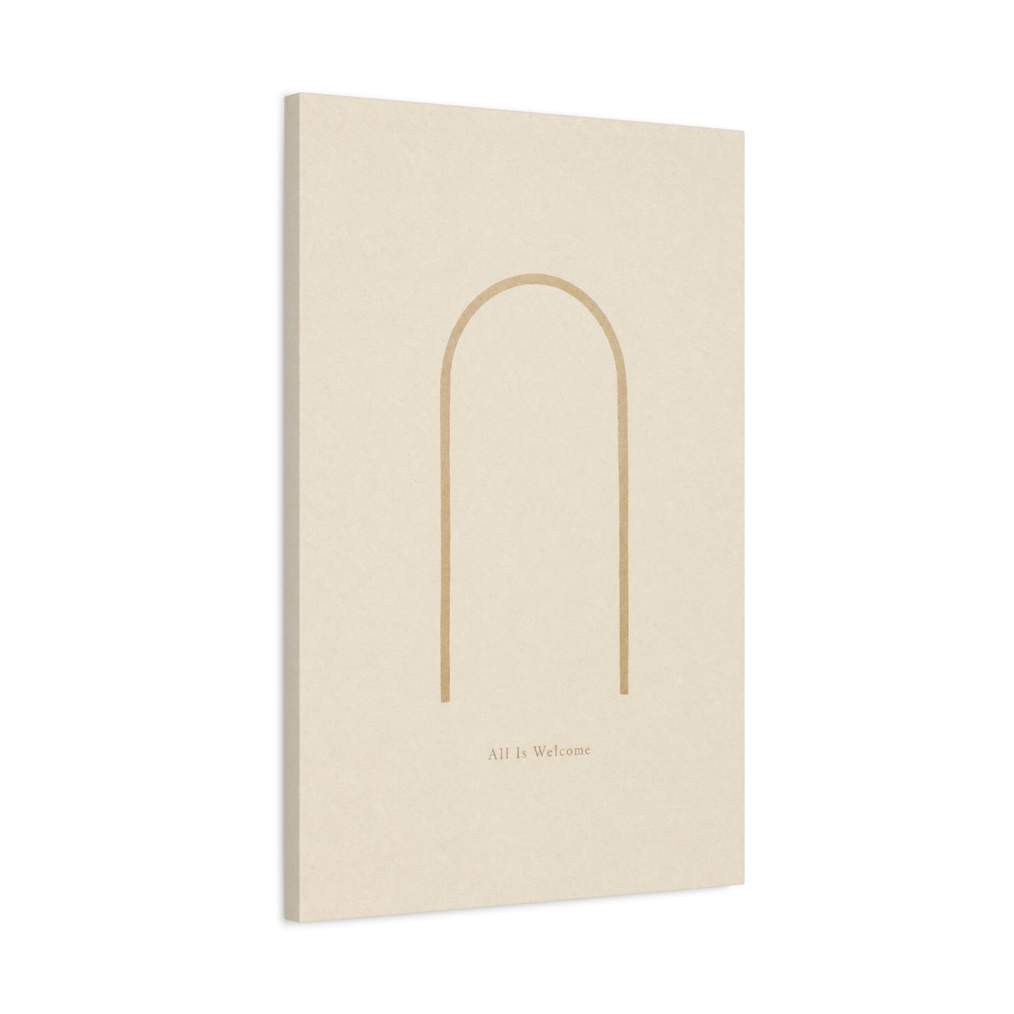 "All Is Welcome" Minimalist Arch Canvas Wall Art - Neutral Beige Line Print, Contemporary Typography Decor - Calming Bedroom Home Decoration, Living Room Wall Decor - Ready to Hang - Ready to Hang