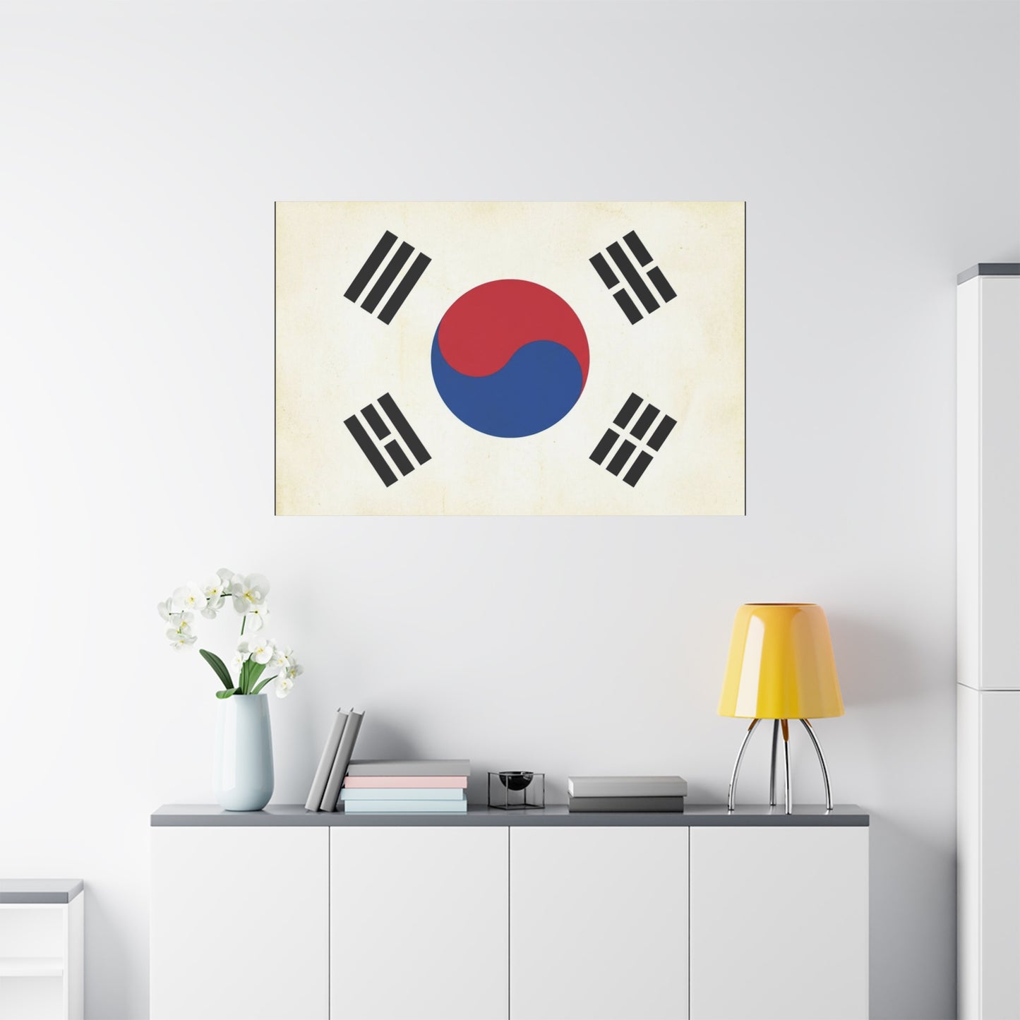 South Korea Flag Canvas Wall Art - Taegeukgi Korean Flag Print, Vintage Minimalist Neutral Decor - Living Room Wall Decor, Dorm Decoration - Bedroom Home Decoration - Modern Farmhouse Style