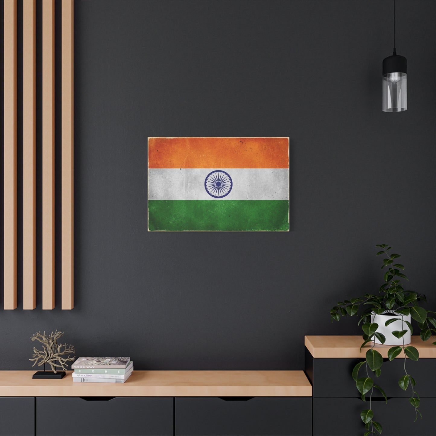 India Flag Canvas Wall Art - Vintage Tricolor Ashoka Chakra Print, Patriotic Textured Artwork - Distressed Saffron White Green Design - Living Room Decor, Office Wall Accent - Bedroom Home Decoration