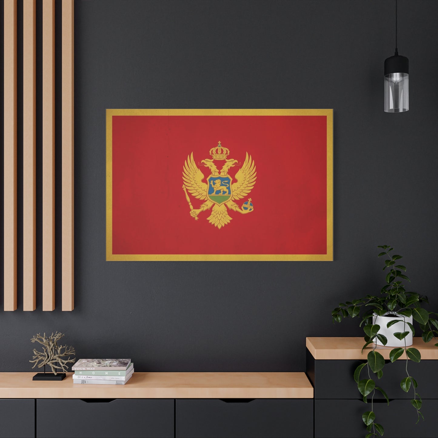 Montenegro Flag Canvas Wall Art - Red Gold Double Headed Eagle Crest Print - Vintage Heraldic Style, Living Room Wall Decor, Office Decoration - Ready to Hang - Bedroom Home Decoration - Ready to Hang