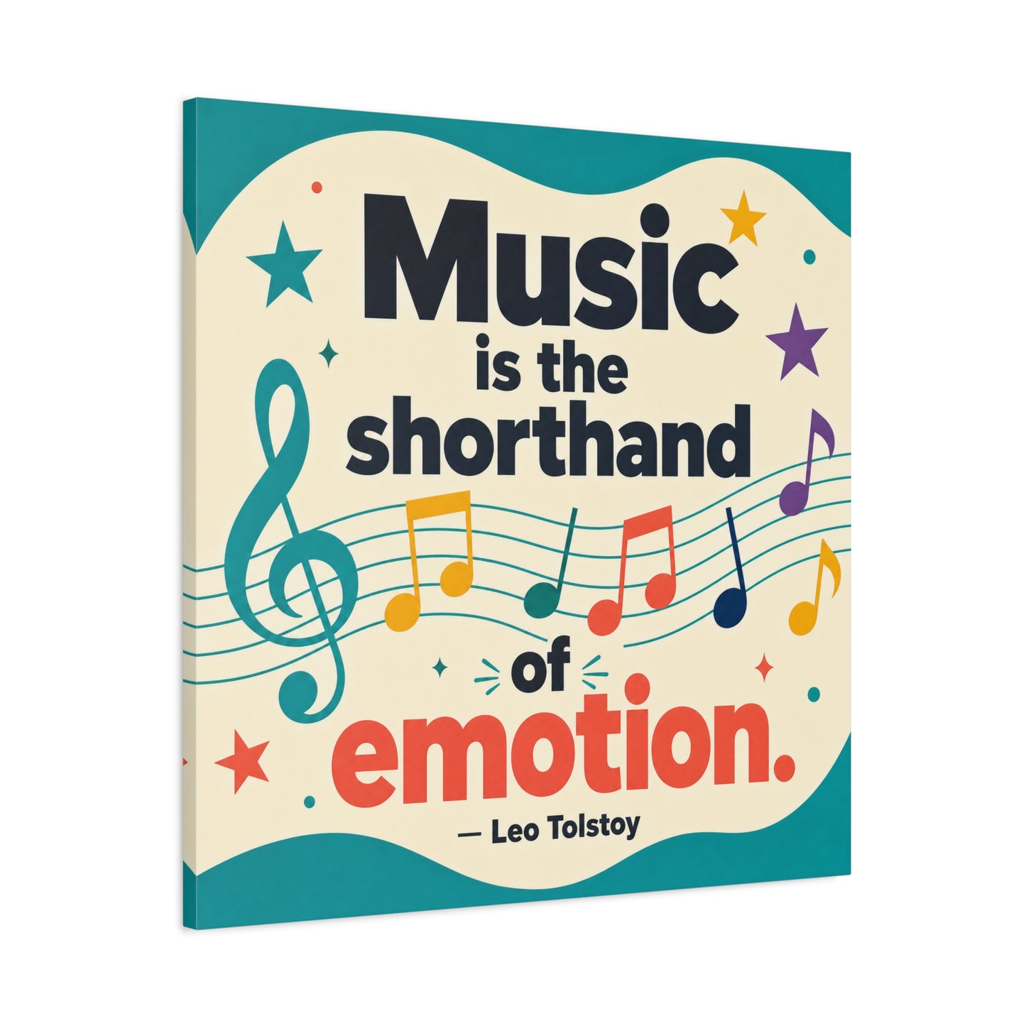 "Music Is The Shorthand Of Emotion." Leo Tolstoy Canvas Wall Art - Colorful Typography Quote Print, Music Teacher Classroom Decor, Kids Room Home Decoration, Modern Wall Hanging - Ready to Hang