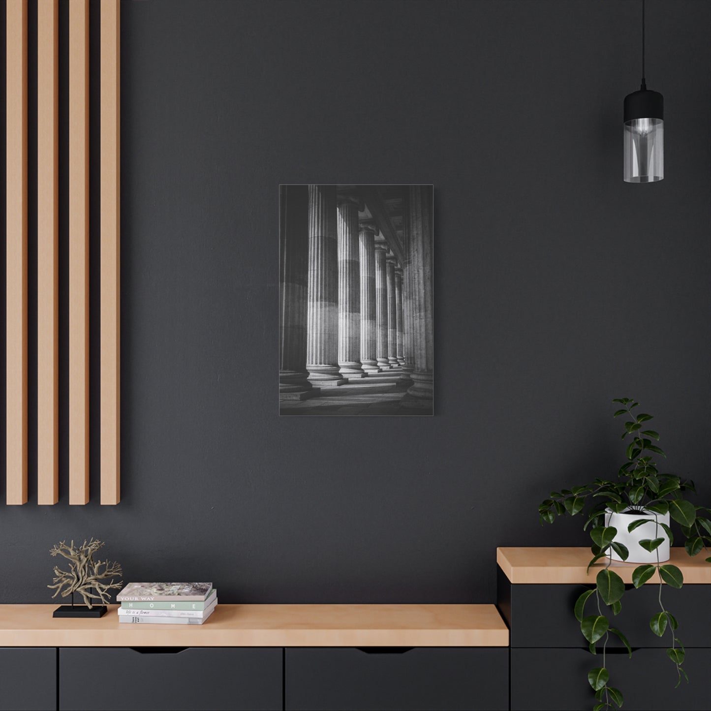 Black And White Classical Columns Canvas Wall Art - Architectural Art Print, Monochrome Stone Colonnade, Contemporary Minimalist Style - Office Wall Decor, Lobby Accent - Reception Area Decor