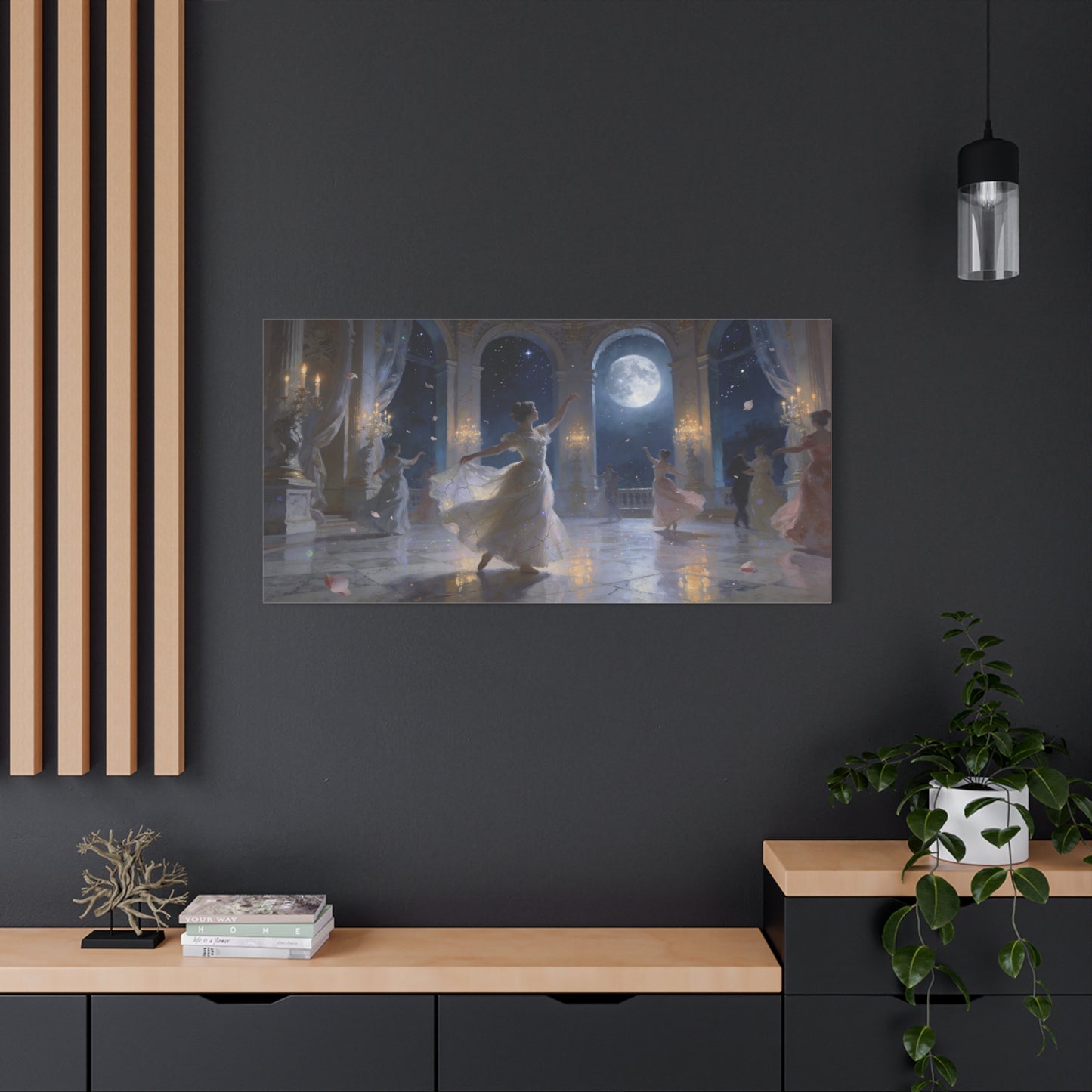 Moonlit Ballroom Dance Canvas Wall Art - Romantic Palace Night Scene, Elegant Dancers, Full Moon Arches - Dreamy Matte Canvas Print - Bedroom Wall Decor, Living Room Accent - Bedroom Home Decoration