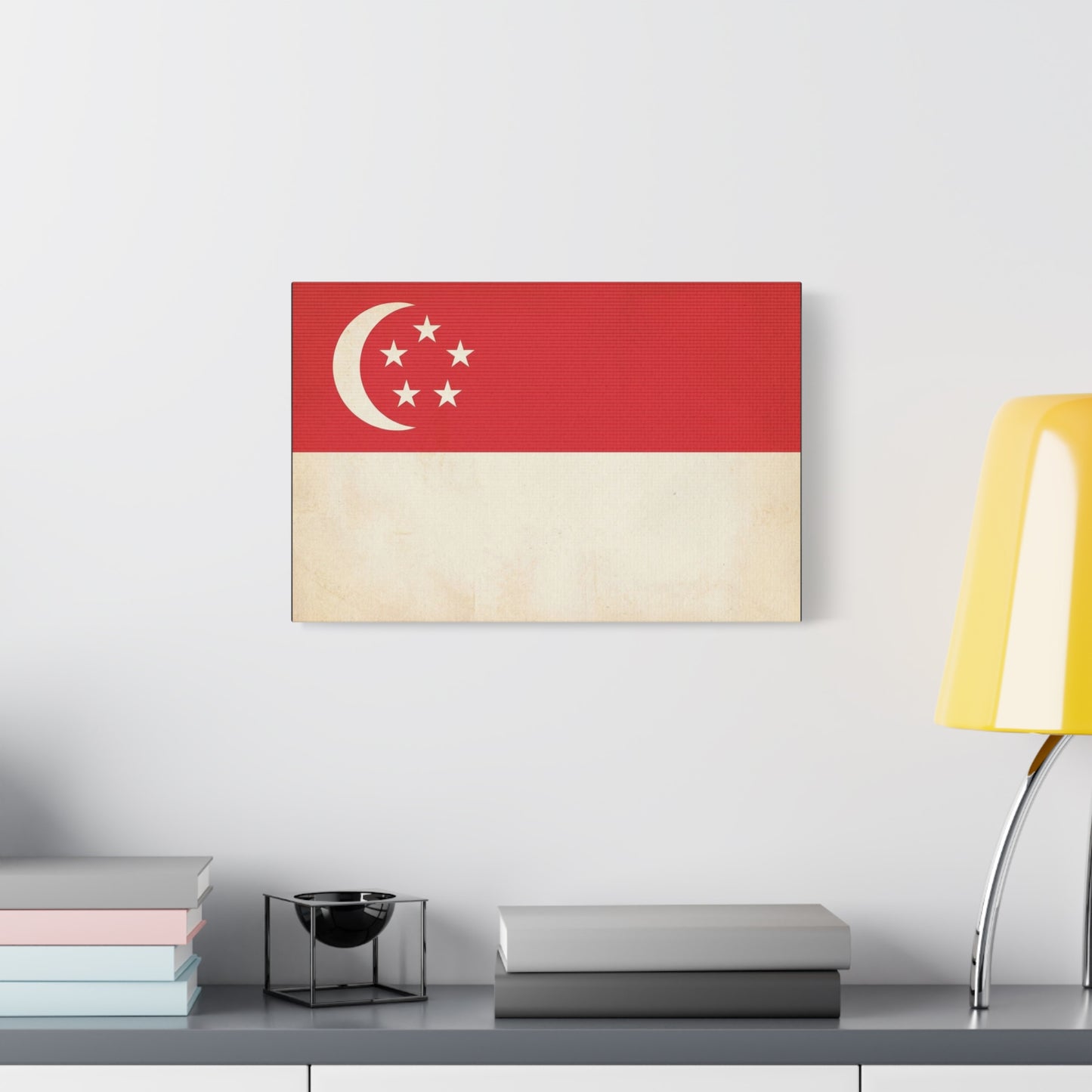 Singapore Flag Canvas Wall Art - Vintage Crescent And Five Stars National Print - Red And White Heritage Decor - Living Room Wall Decor, Office Art - Bedroom Home Decoration - Bedroom Home Decoration
