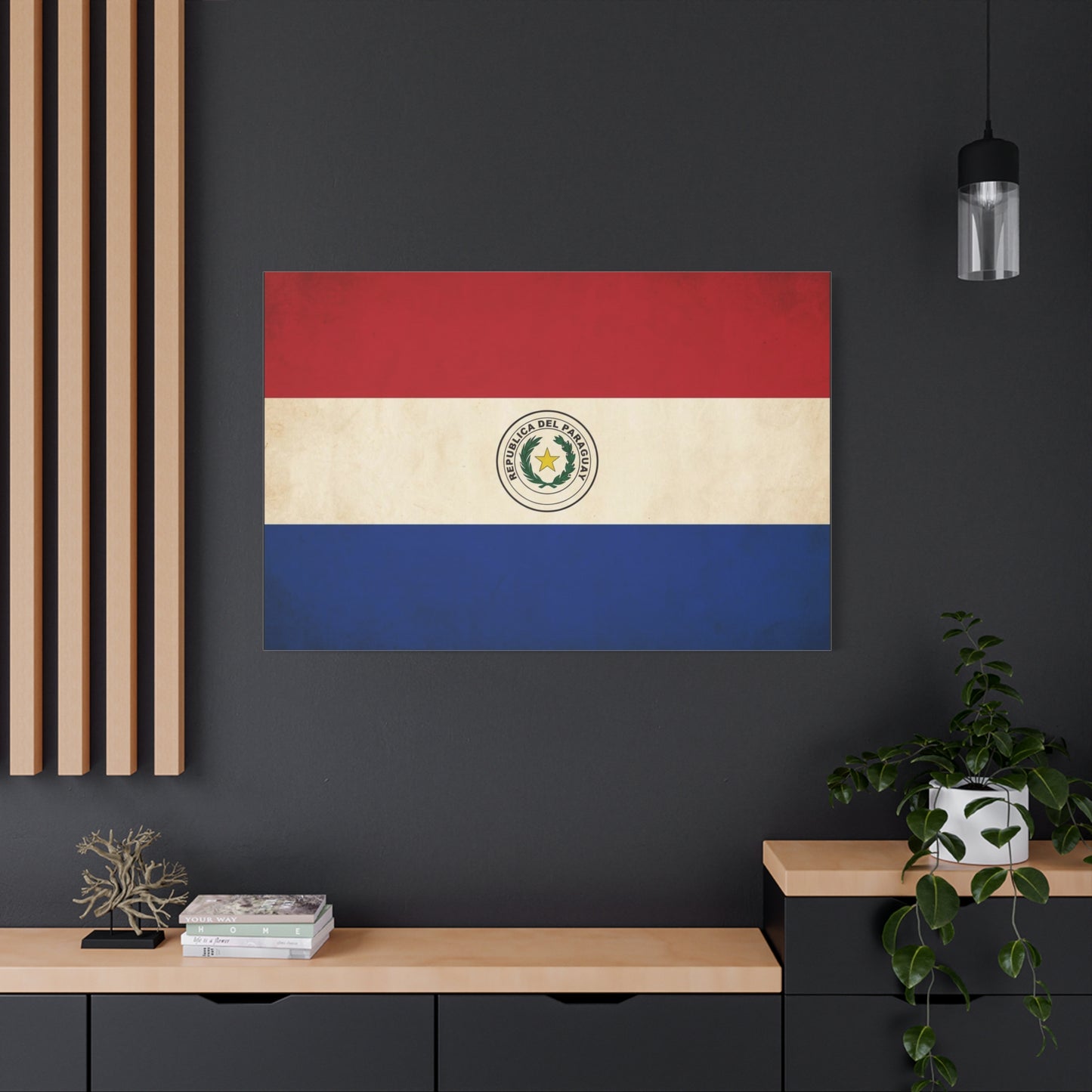 "Republica Del Paraguay" Paraguay Flag Canvas Wall Art - Vintage National Flag Print, Patriotic Heritage Decor - Matte Cotton Artwork - Living Room Home Decoration, Office Accent - Office Wall Art
