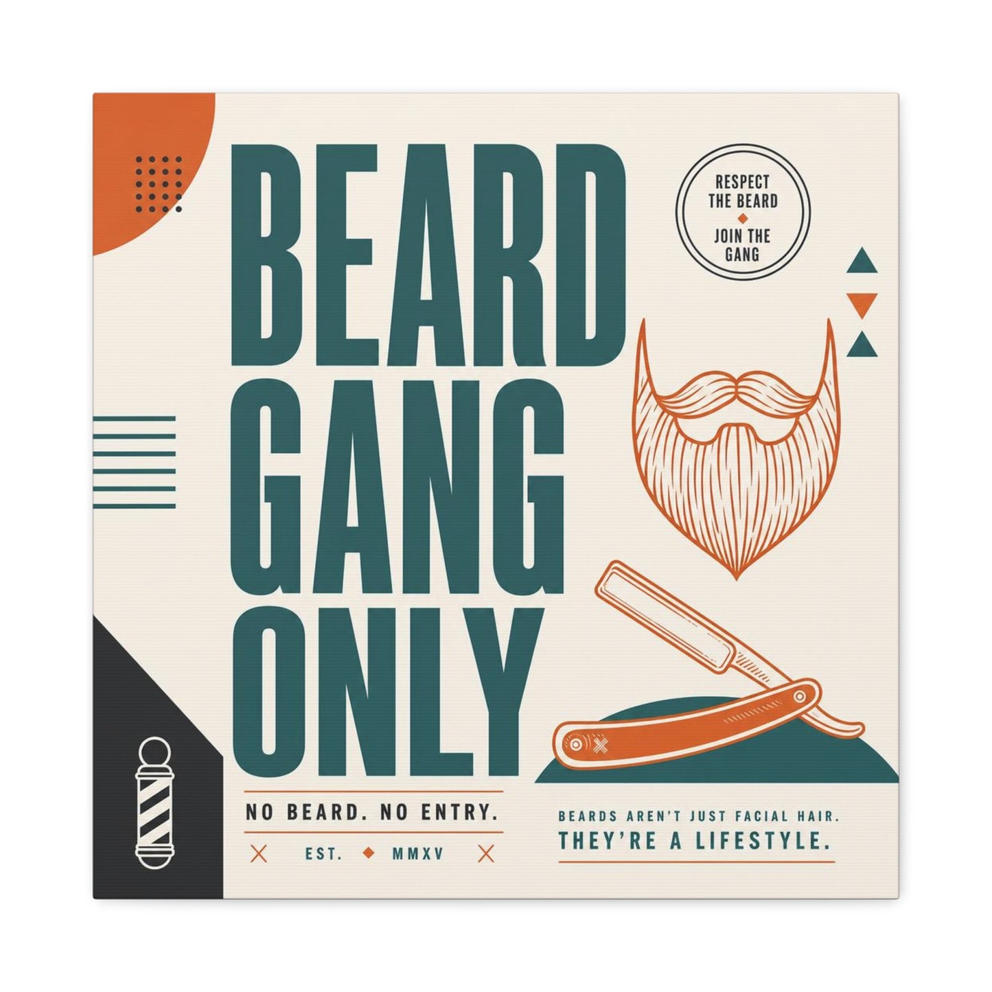 "Beard Gang Only" Typography Canvas Wall Art - Barber Beard Quote Print, Vintage Modern Style - Barbershop Wall Decor, Workspace Accent, Retro Illustration Canvas - Reception Area Decor