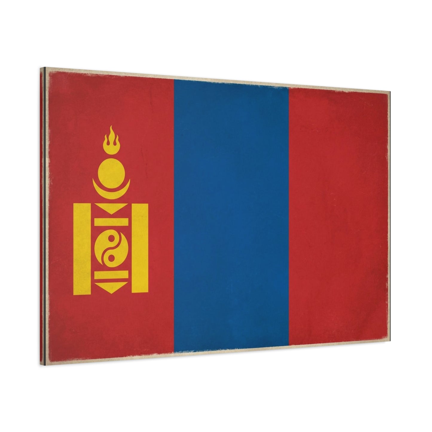 Mongolia Flag Canvas Wall Art - Vintage Mongolian Banner Print, Red Blue Soyombo Design - Patriotic Traditional Style - Living Room Wall Decor, Office Art - Bedroom Home Decoration - Ready to Hang