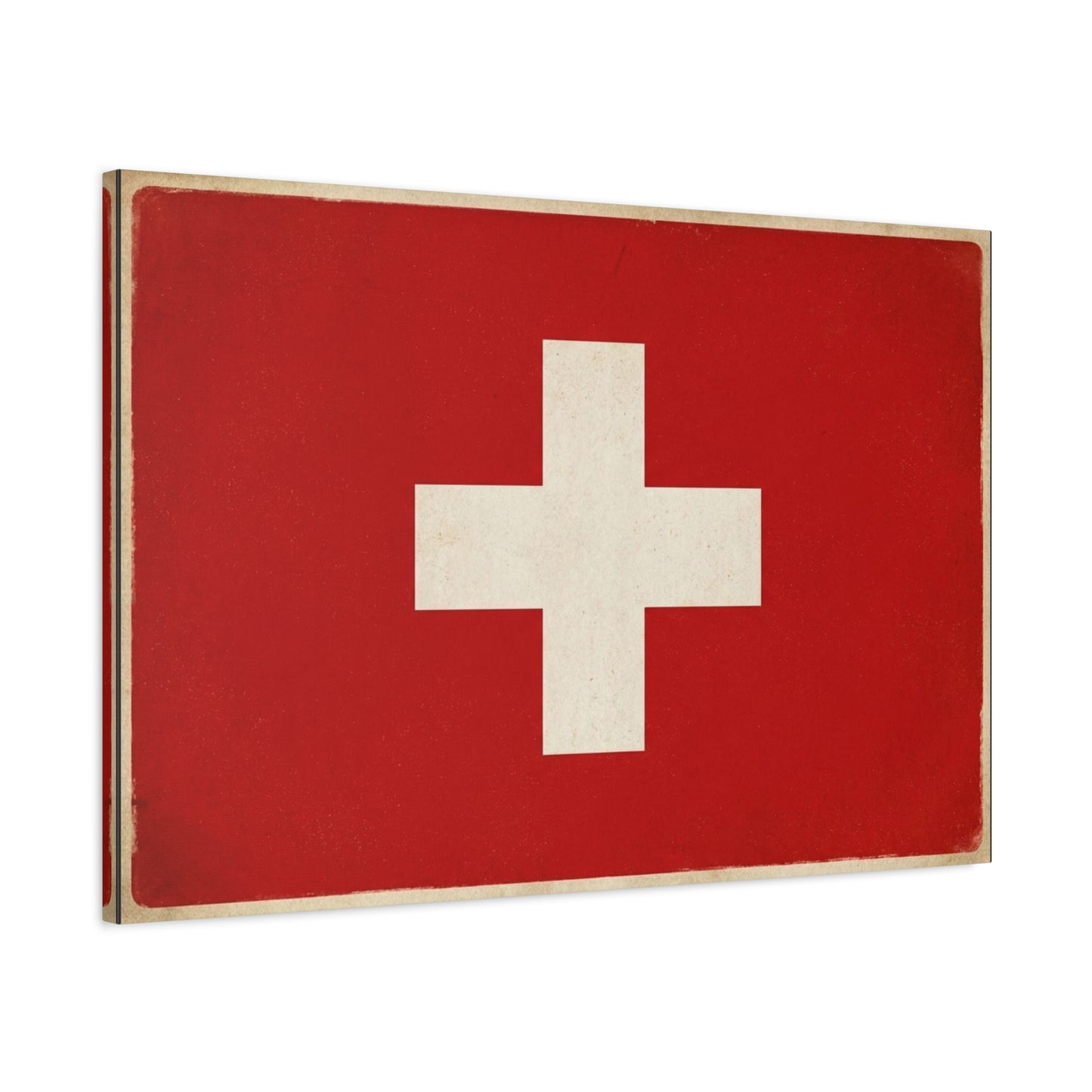 Swiss Flag Canvas Wall Art - Vintage Red White Cross Print, Patriotic Minimalist Decor - Rustic Travel Style - Living Room Wall Decor, Office Art - Bedroom Home Decoration - Bedroom Home Decoration