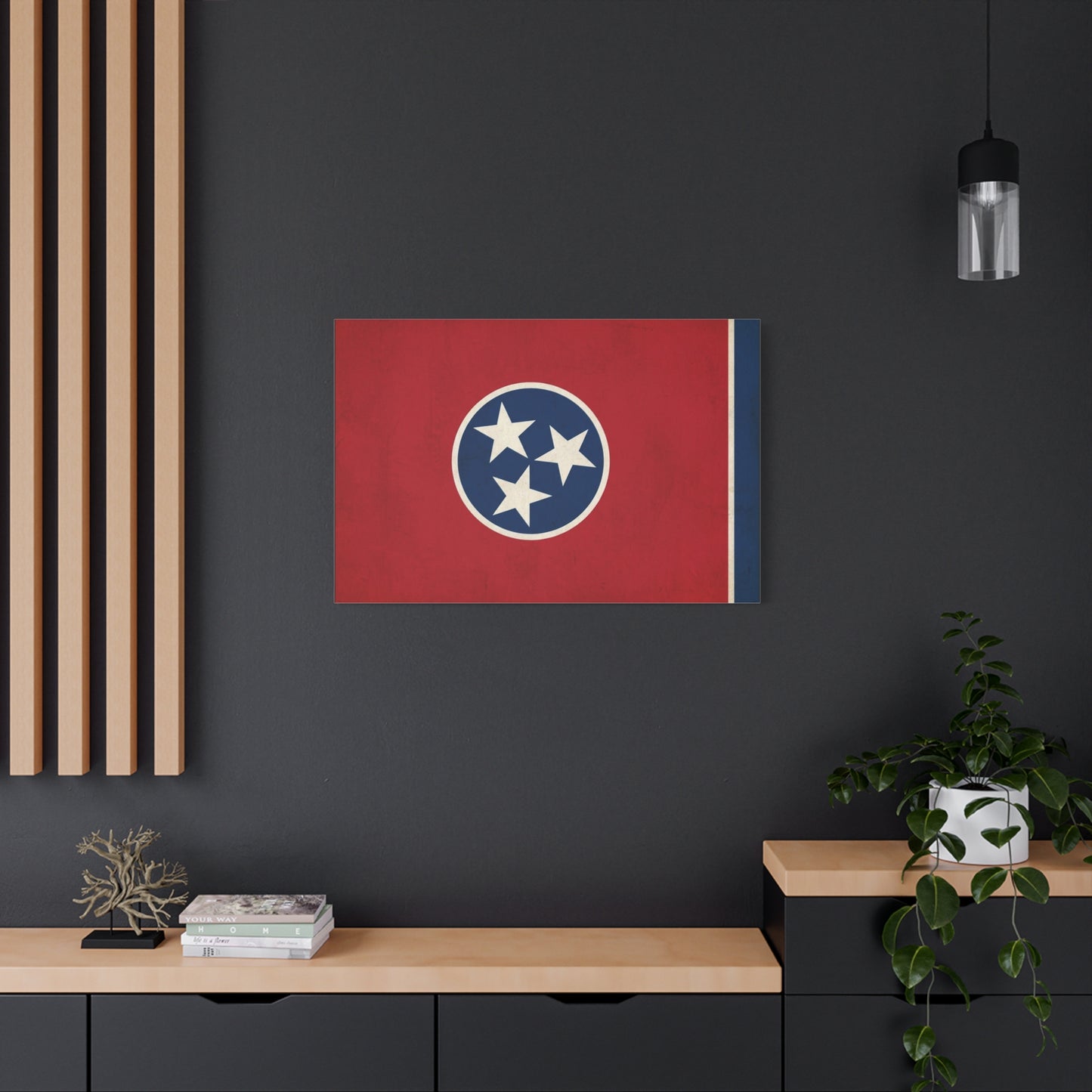 Tennessee State Flag Canvas Wall Art - Vintage Red Blue Tri Star Print - Patriotic Rustic Decor - Living Room Wall Decor, Office Accent - Bedroom Home Decoration - Bedroom Home Decoration