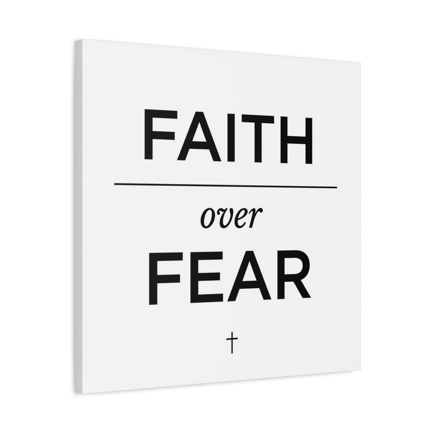 "Faith Over Fear" Christian Canvas Wall Art - Minimalist Bible Verse Cross Print, Black And White Typography Decor - Modern Farmhouse Style - Living Room Bedroom Office Wall Decor