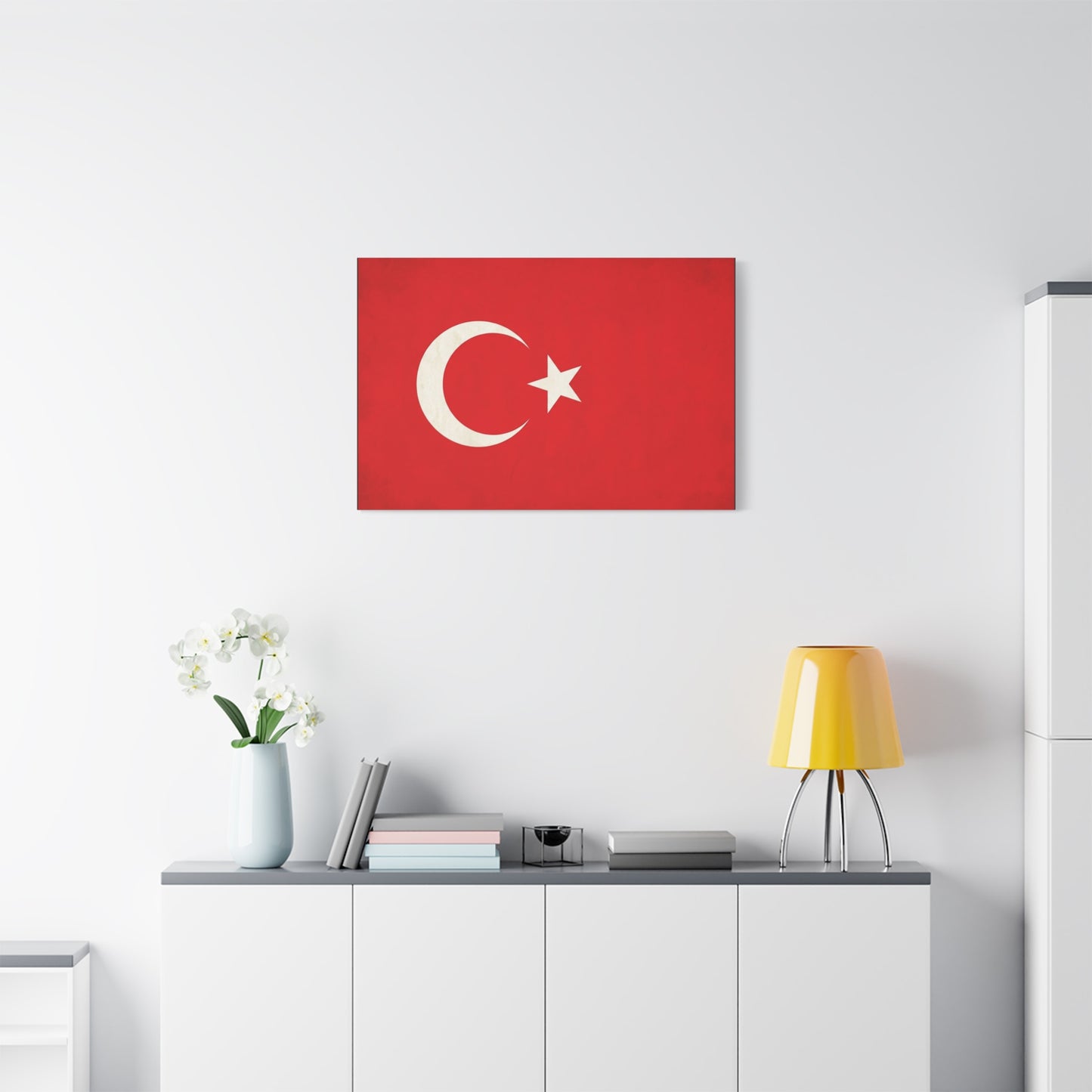 Turkey Flag Canvas Wall Art - Red Crescent Star Turkish Flag Print - Vintage Patriotic Decor, Matte Canvas Print, Living Room Home Decoration, Bedroom Accent - Living Room Wall Decor - Ready to Hang