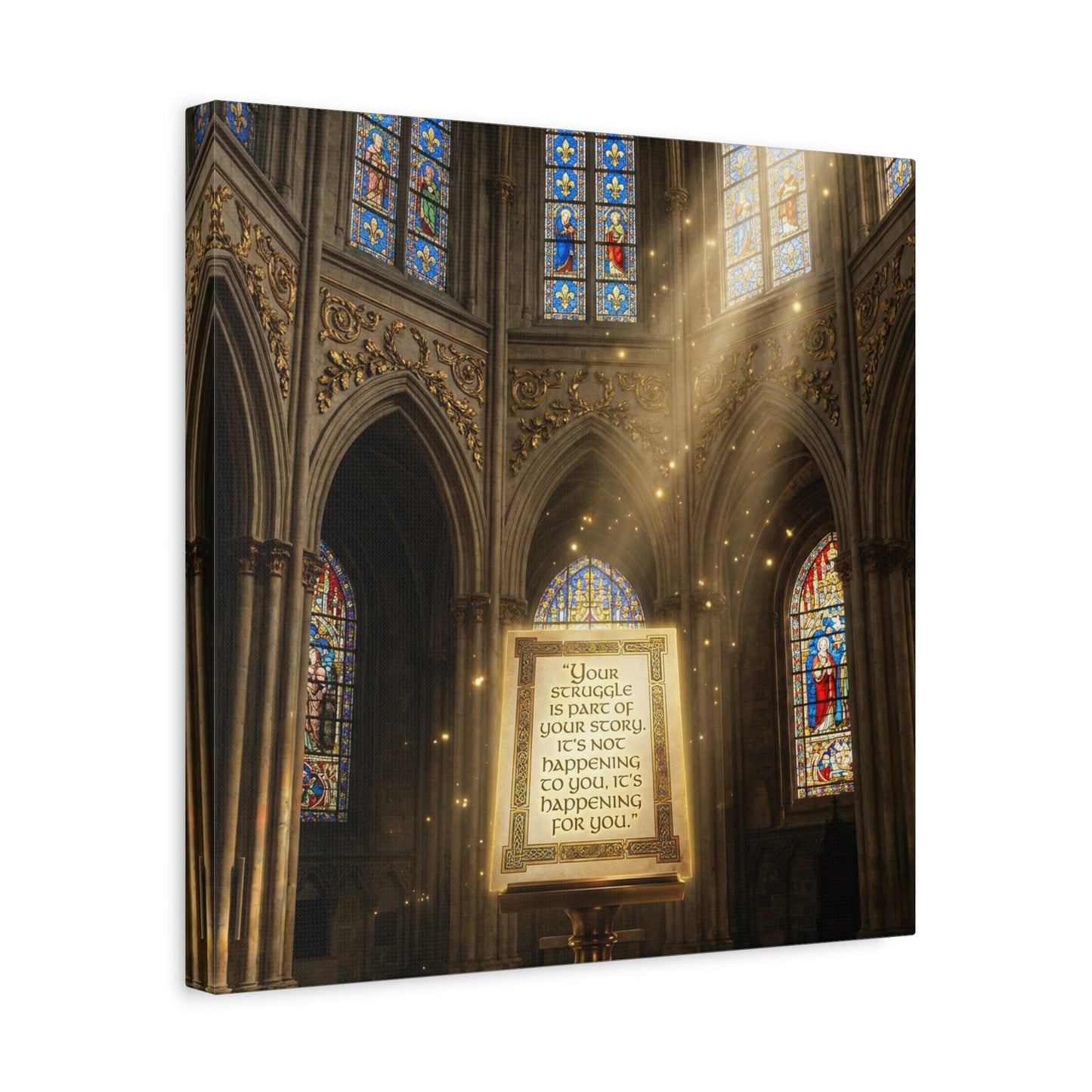 "Your Struggle Is Part Of Your Story" Canvas Wall Art - Gothic Cathedral Stained Glass Inspirational Quote Print - Matte Cotton Decor - Living Room Bedroom Office Christian Home Decoration
