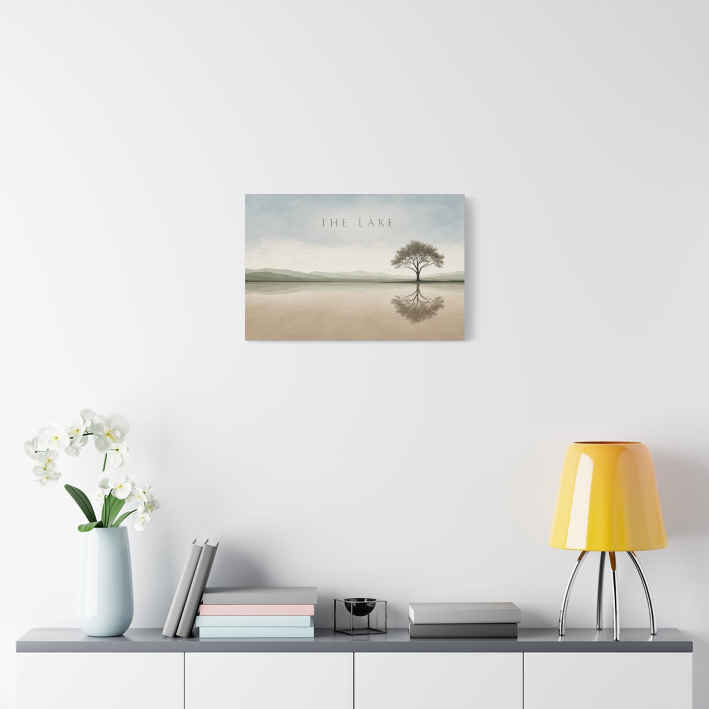 "The Lake" Lake Landscape Canvas Wall Art - Minimalist Tree Reflection Print, Serene Neutral Nature Decor - Contemporary Matte Canvas - Living Room Bedroom Office Wall Decoration - Ready to Hang