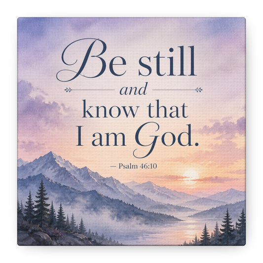 "Be Still And Know That I Am God. - Psalm 46:10" Scripture Canvas Wall Art - Mountain Sunrise Bible Verse Decor - Traditional Christian Home Accent - Bedroom Living Room Decoration - Office Wall Art
