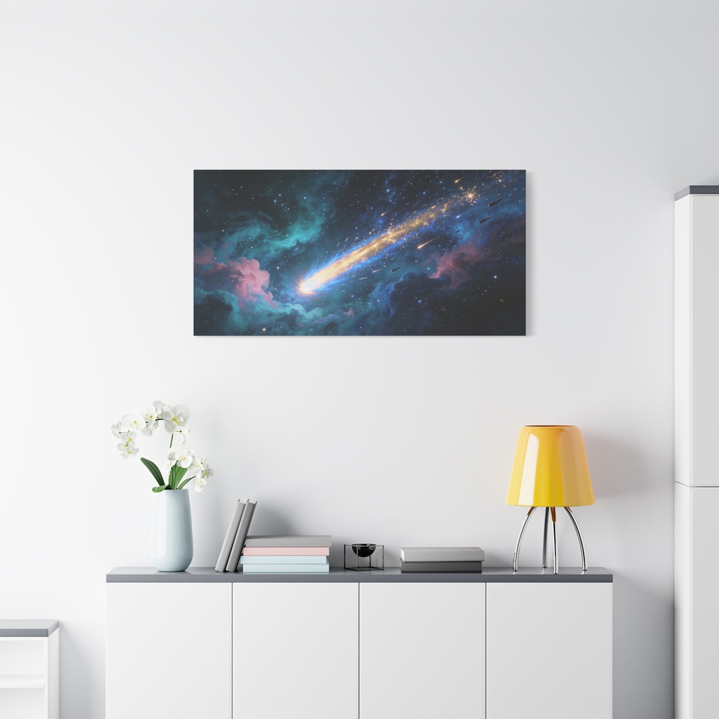 Comet Galaxy Canvas Wall Art - Cosmic Nebula Starfield, Abstract Space Artwork - Matte Cotton Print, Contemporary Celestial Style - Living Room Wall Decor, Office Art - Bedroom Home Decoration