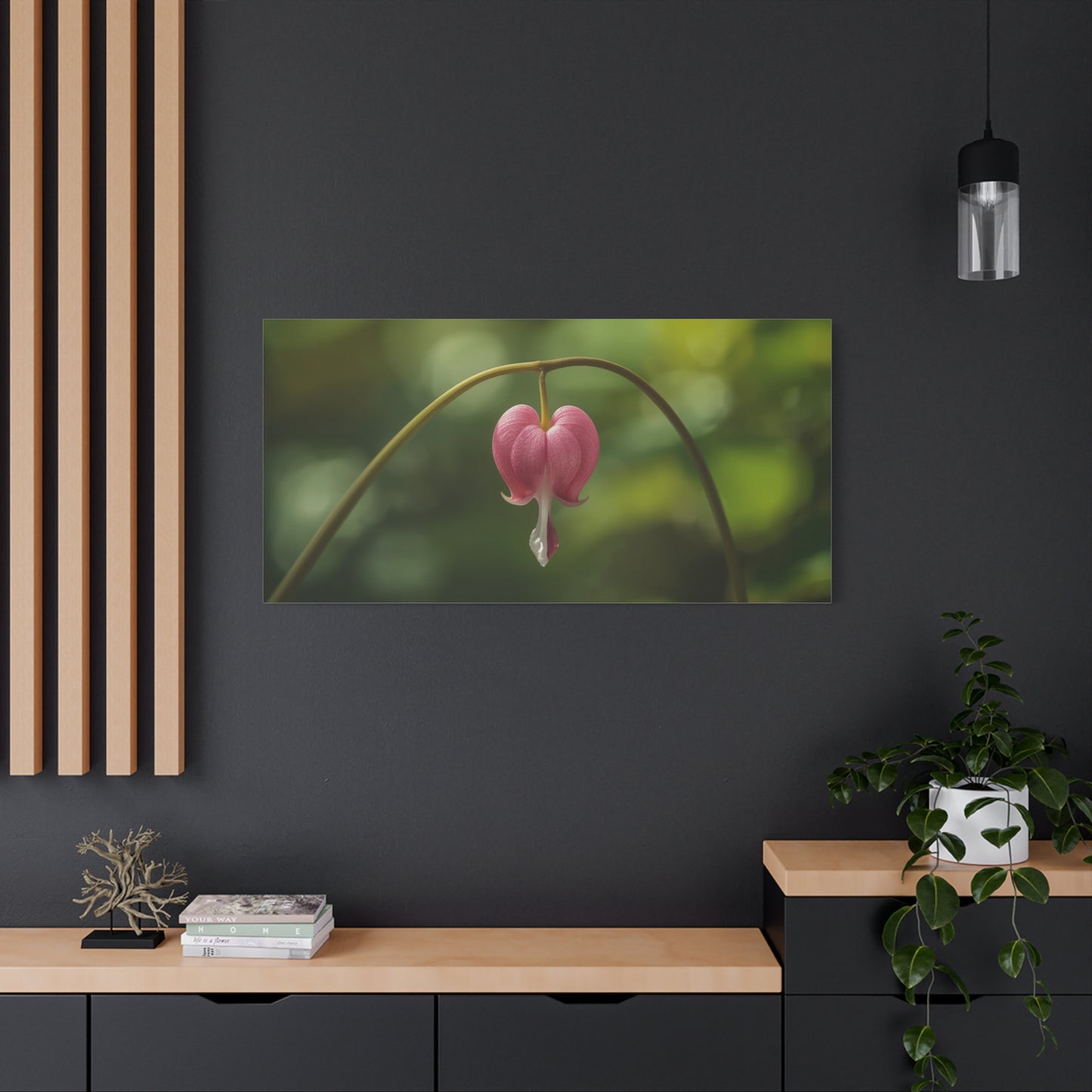 Bleeding Heart Flower Canvas Wall Art - Botanical Floral Art Print, Pink Bloom, Soft Green Bokeh - Contemporary Nature Wall Decor - Bedroom Home Decoration, Spa Wall Accent - Ready to Hang