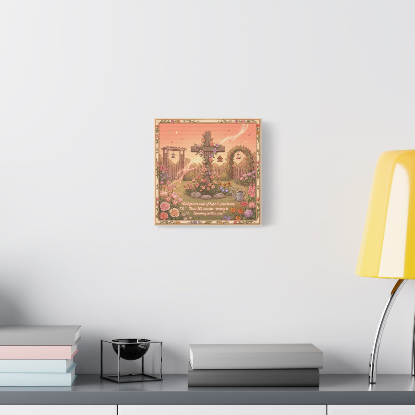 "God Plants Seeds Of Hope In Your Heart" Christian Canvas Wall Art - Floral Cross Garden Scripture Print, Matte Cotton Decor - Inspirational Bedroom Home Decoration, Living Room Accent - Ready to Hang