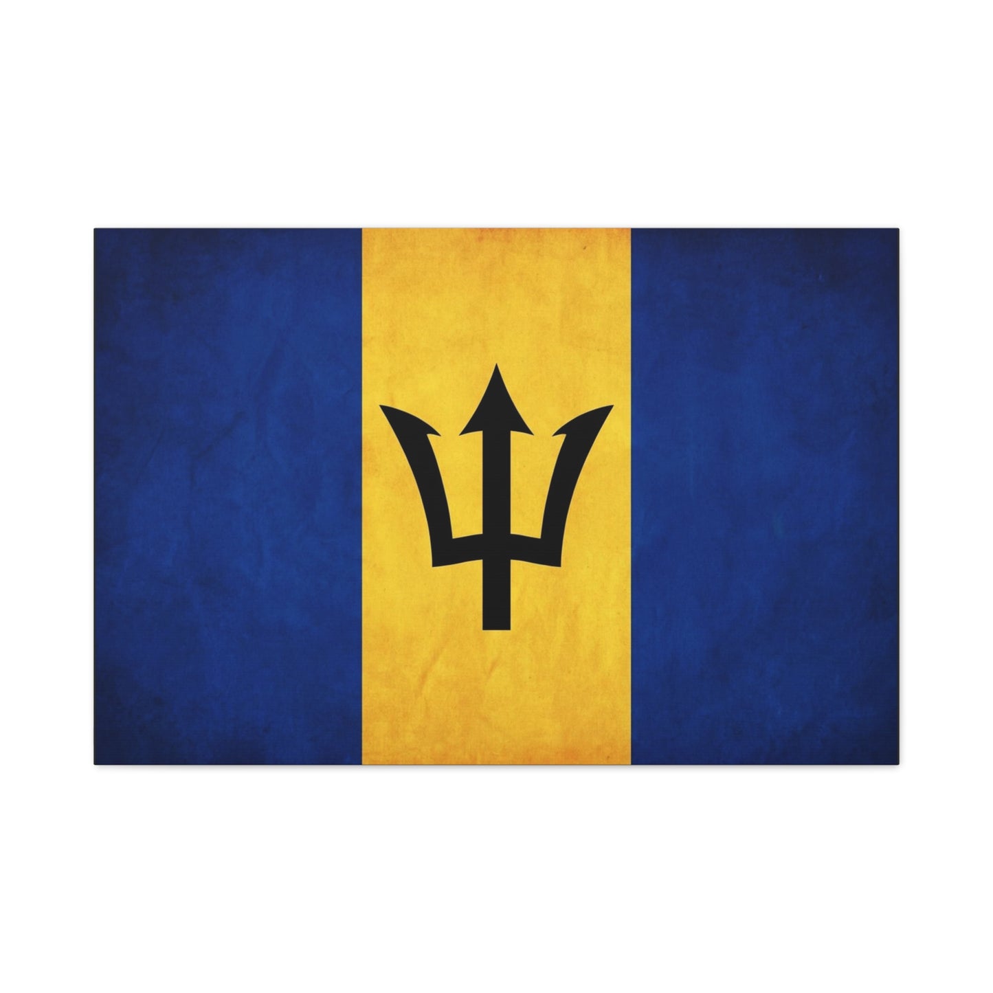 Barbados Flag Canvas Wall Art - Blue Gold Trident National Print, Caribbean Island Decor - Matte Cotton Artwork - Living Room Wall Decor, Office Accent - Bedroom Home Decoration - Ready to Hang
