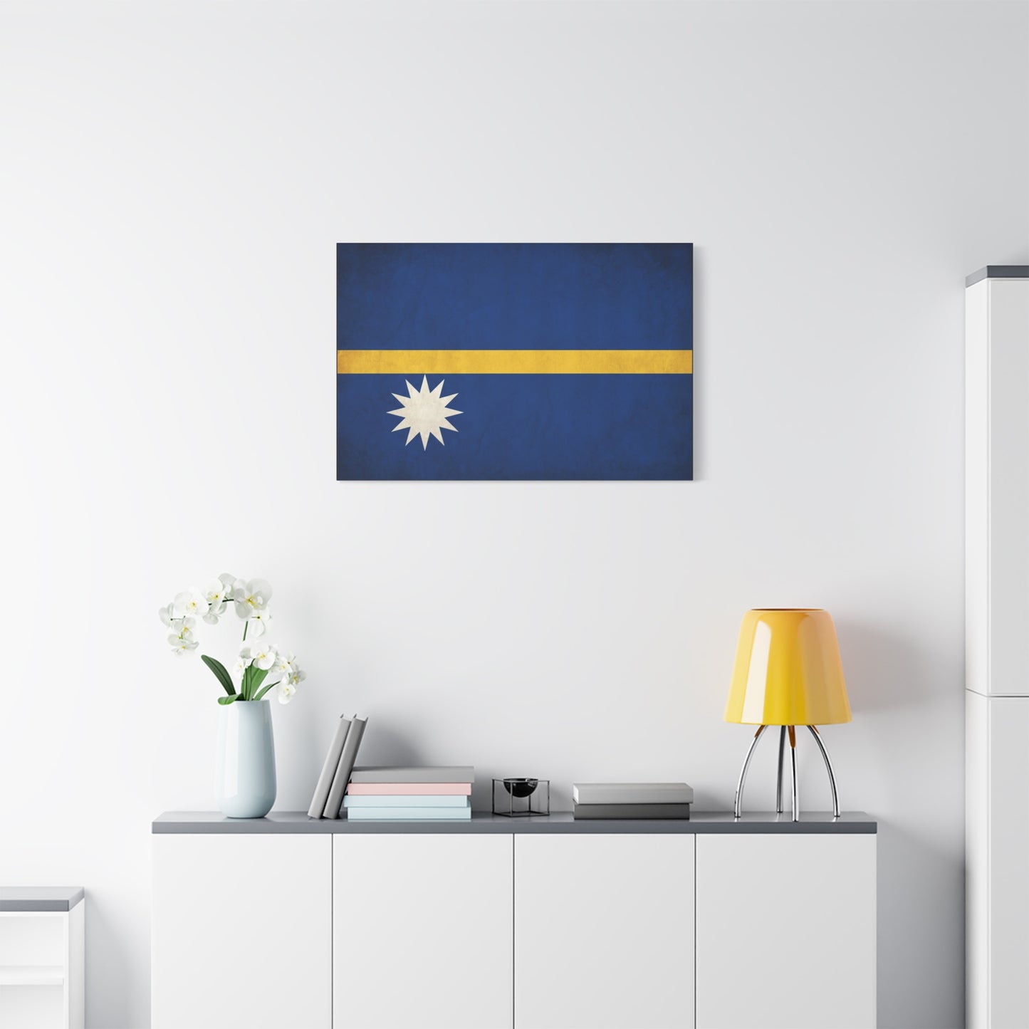 Nauru Flag Canvas Wall Art - Blue Field, Gold Stripe, White Star - Vintage National Pride Print - Coastal Style Living Room Decor, Bedroom Home Decoration - Living Room Wall Decor - Ready to Hang