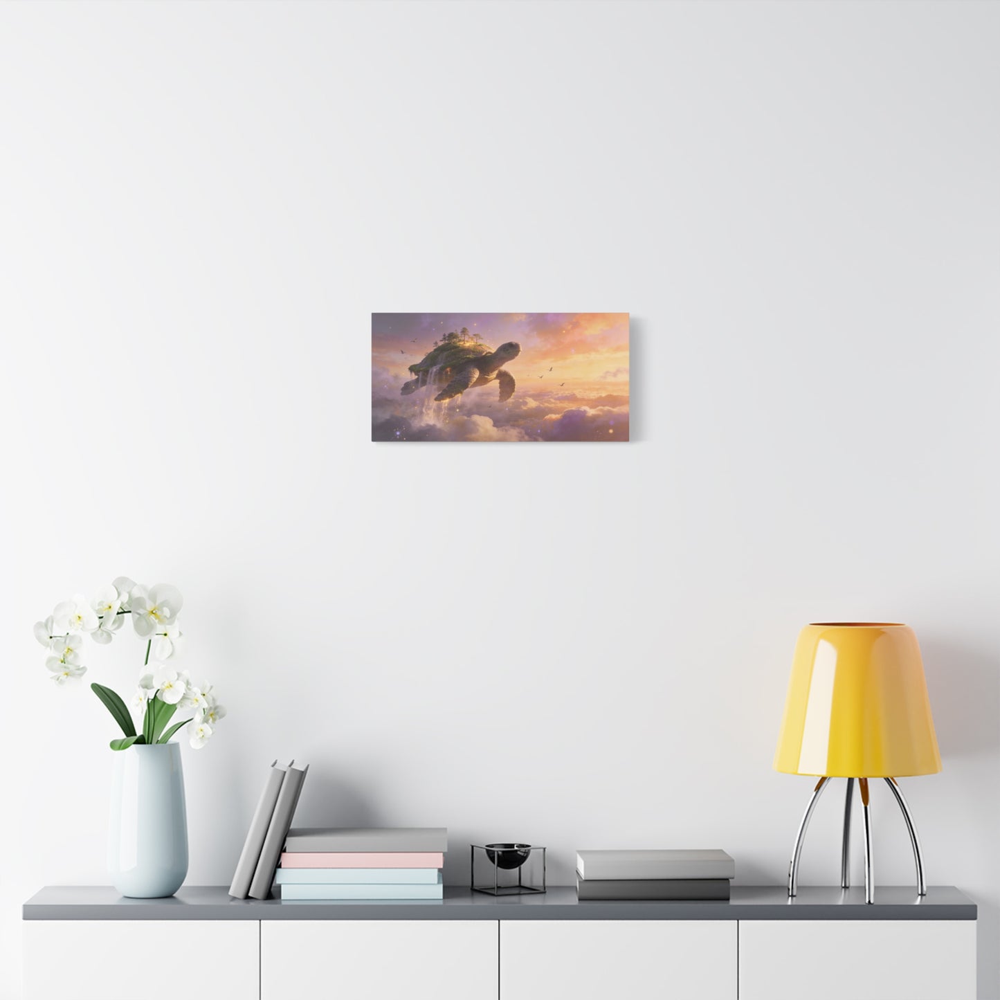 Flying Sea Turtle Canvas Wall Art - Fantasy Sky Island, Waterfall Clouds, Dreamy Surreal Canvas Print - Contemporary Celestial Style - Living Room Wall Decor, Bedroom Home Accent - Ready to Hang