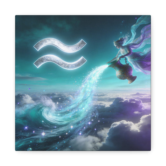 Aquarius Zodiac Canvas Wall Art - Celestial Water Bearer Fantasy Illustration, Matte Canvas Print - Mystical Blue Purple Decor, Bedroom Home Decoration, Office Wall Art - Bedroom Home Decoration