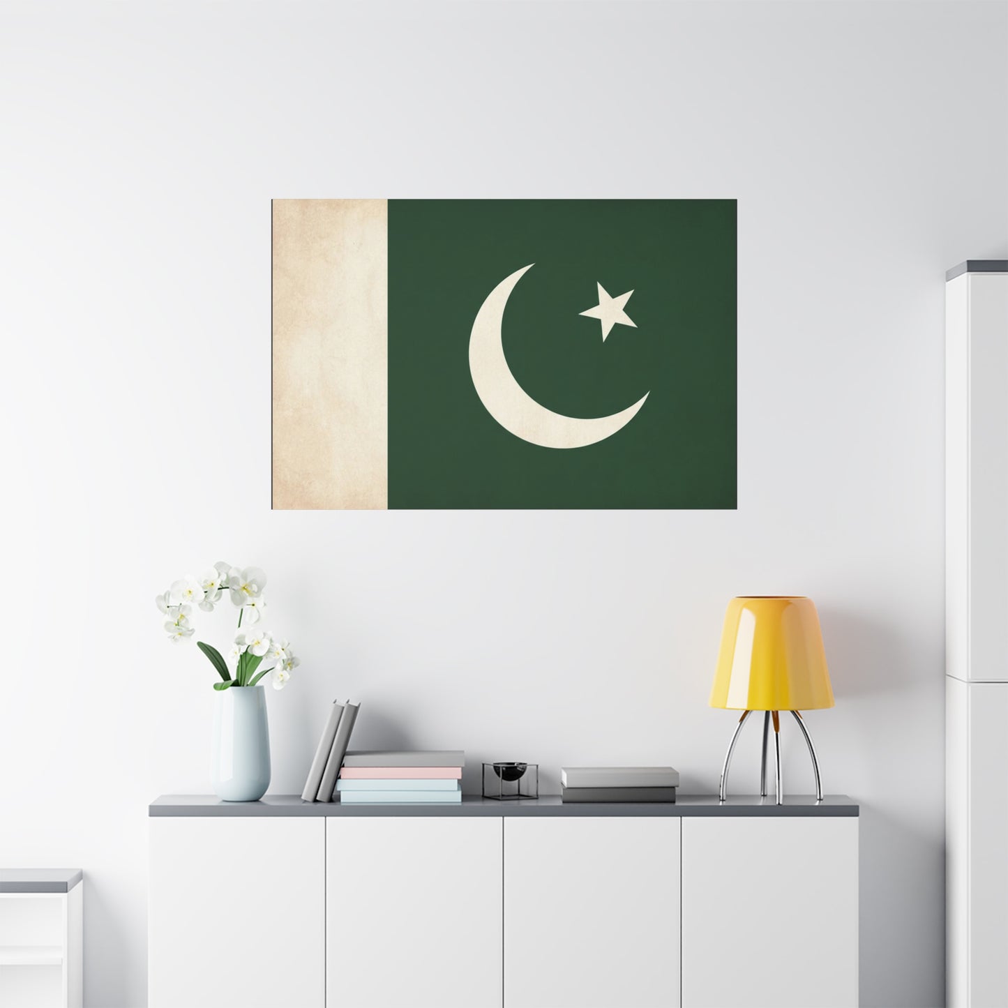 Pakistan Flag Canvas Wall Art - Crescent Moon Star Green White National Decor - Vintage Style Matte Print - Living Room Wall Decor, Bedroom Home Decoration - Bedroom Home Decoration - Ready to Hang